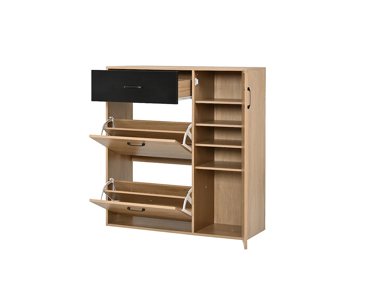 Meuble à chaussures étroit avec 3 portes et 1 tiroir - Ccouleur bois et noir