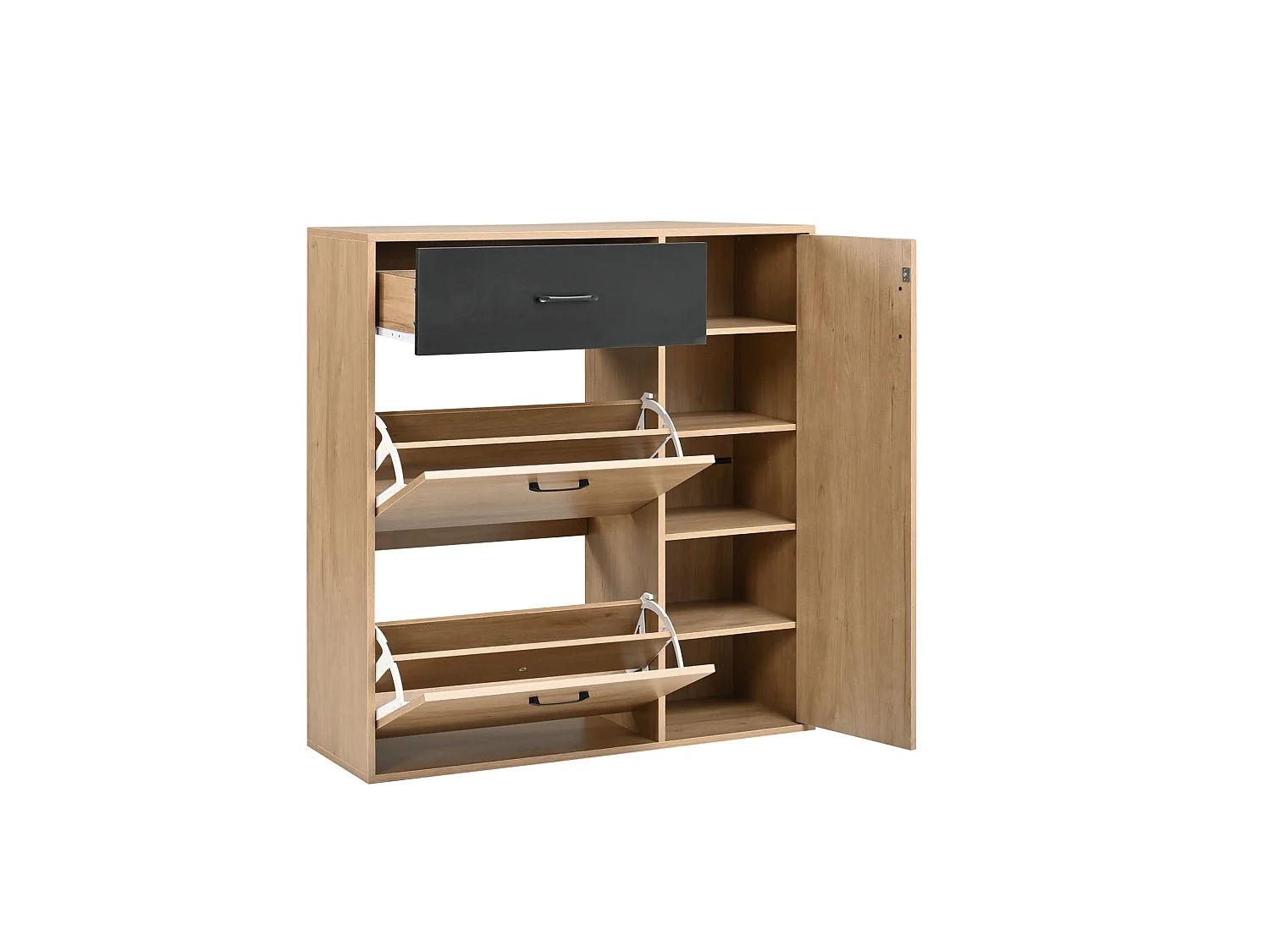 Meuble à chaussures étroit avec 3 portes et 1 tiroir - Ccouleur bois et noir