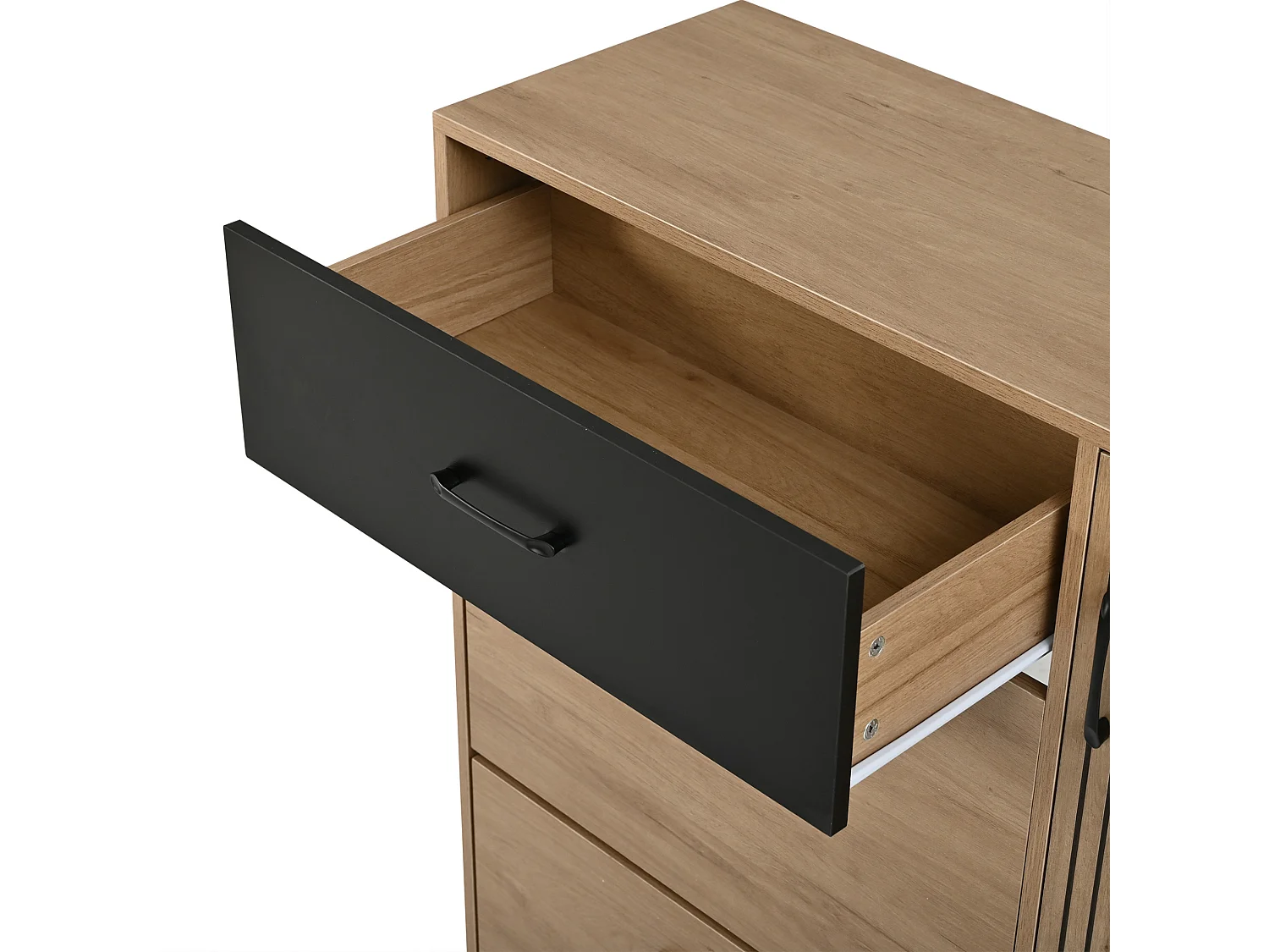 Meuble à chaussures étroit avec 3 portes et 1 tiroir - Ccouleur bois et noir
