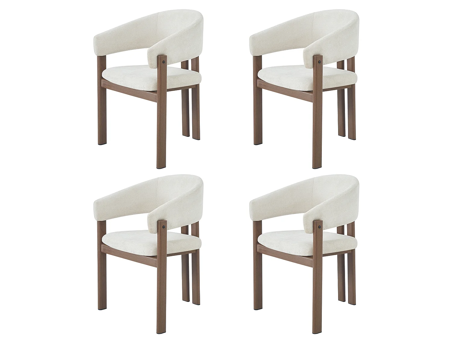 Lot de 4 chaises en lin et métal - Marron et beige