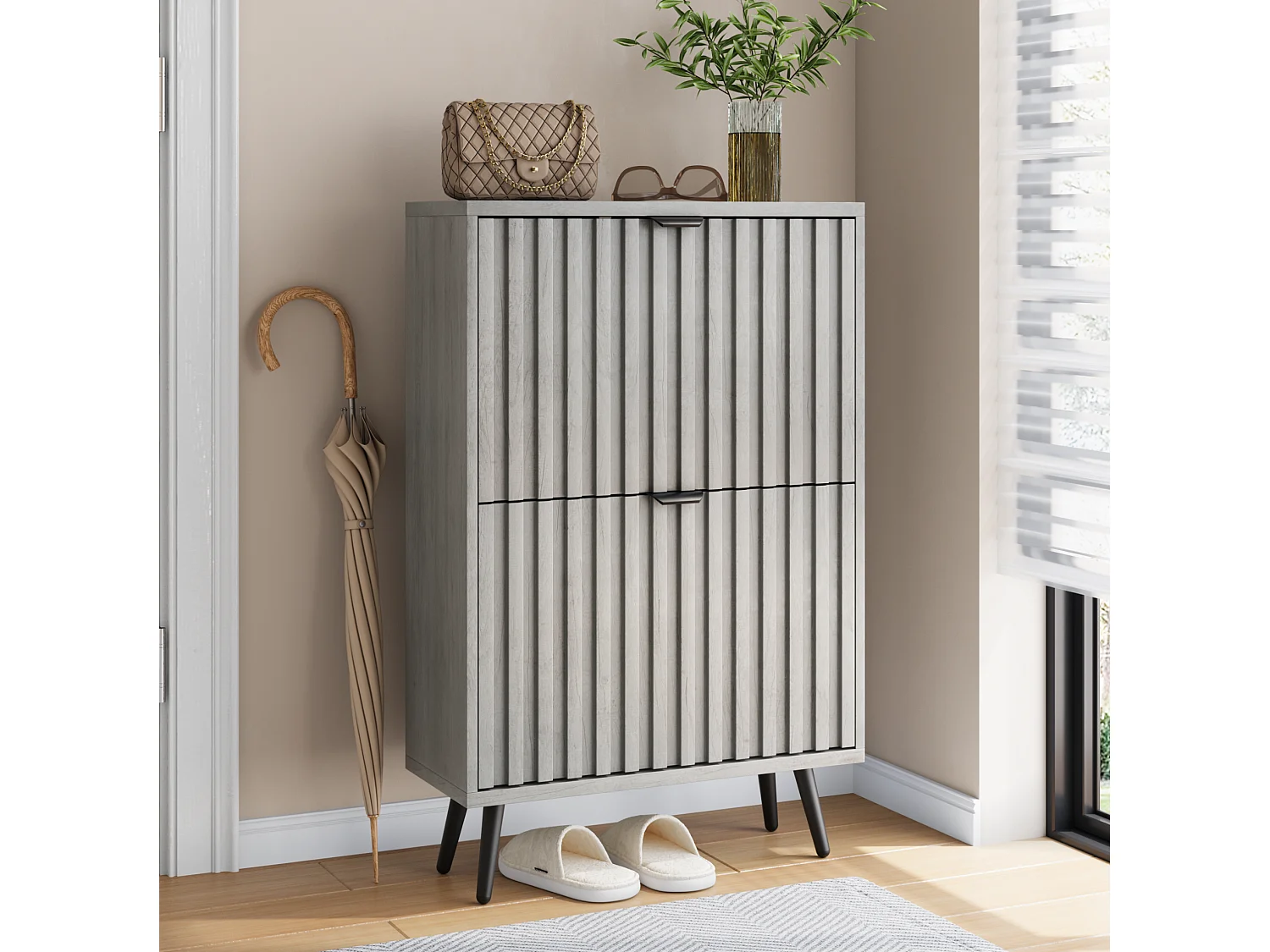 Schoenenkast met 2 neerklapbare deuren - Grijs
