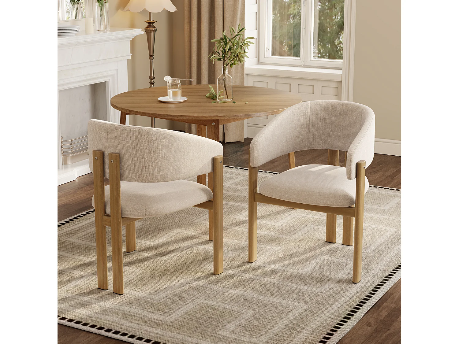 Lot de 4 chaises en lin et métal - Naturel clair et beige