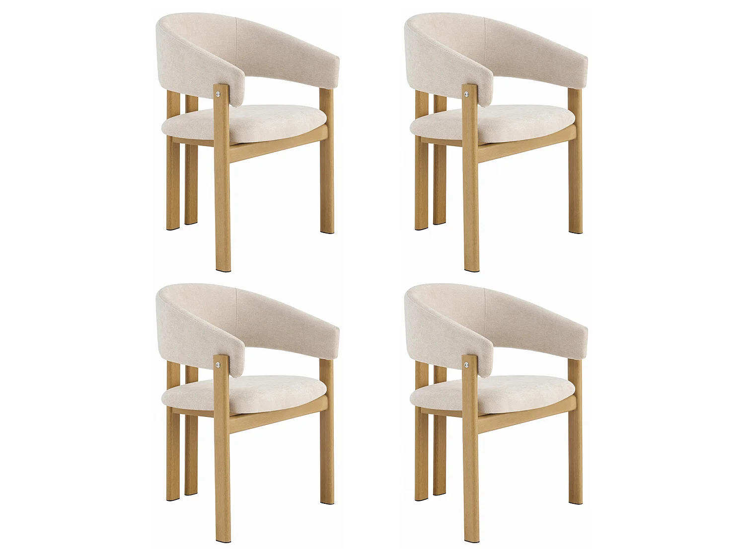 Lot de 4 chaises en lin et métal - Naturel clair et beige