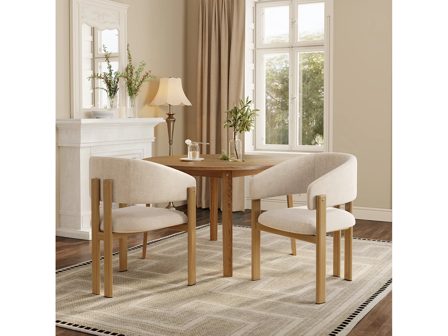 Lot de 4 chaises en lin et métal - Naturel clair et beige