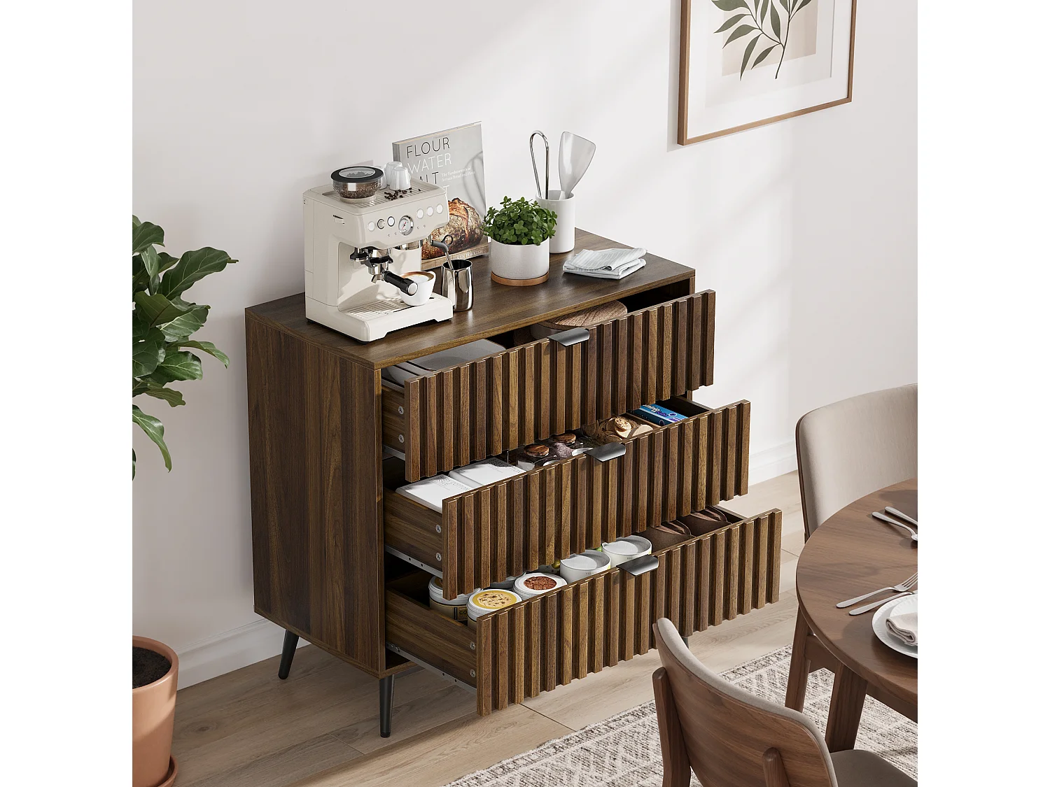 Ladekast met 3 lades – Bruin, 80 x 39 x 78 cm