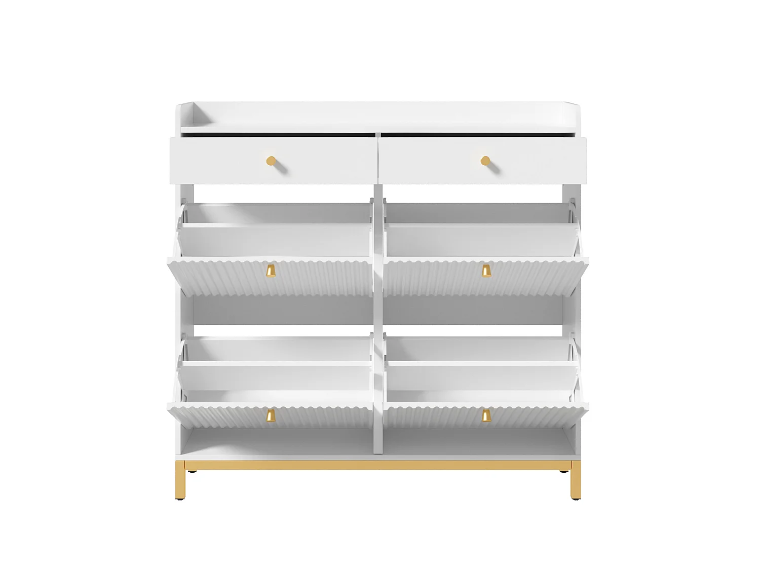 Meuble à chaussures avec 4 portes battantes et 2 tiroirs - Blanc