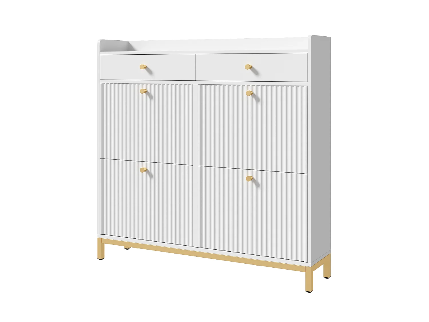 Meuble à chaussures avec 4 portes battantes et 2 tiroirs - Blanc