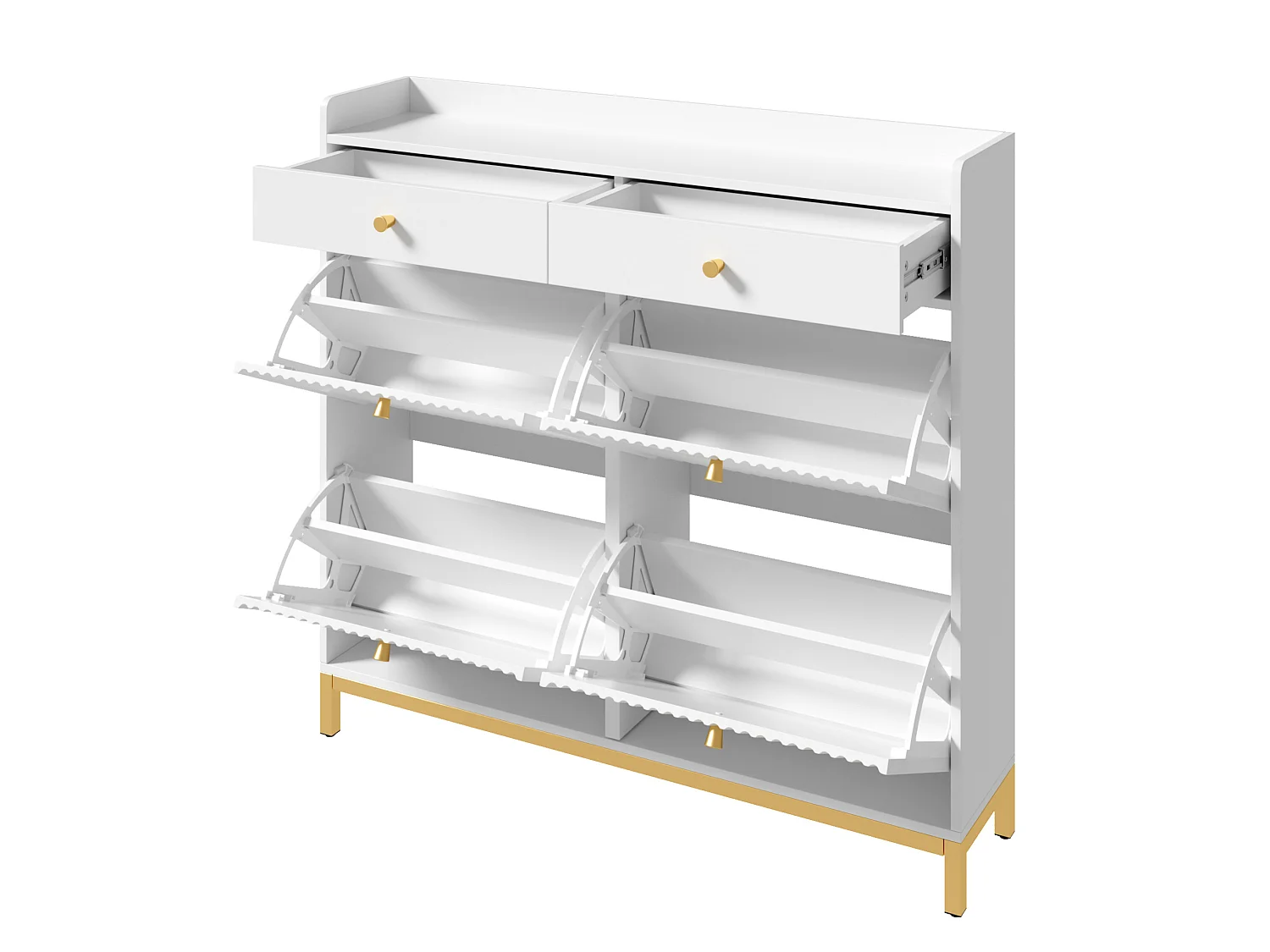 Meuble à chaussures avec 4 portes battantes et 2 tiroirs - Blanc