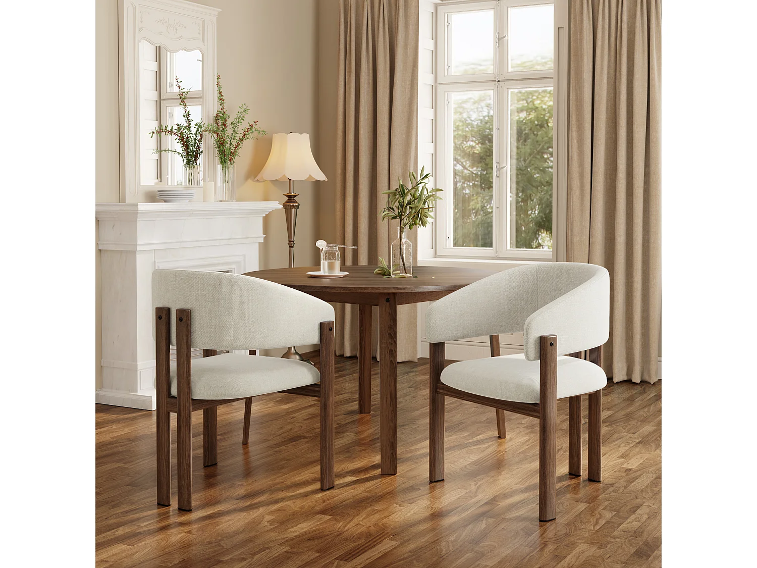 Set van 6 linnen en metalen stoelen - Bruin en beige