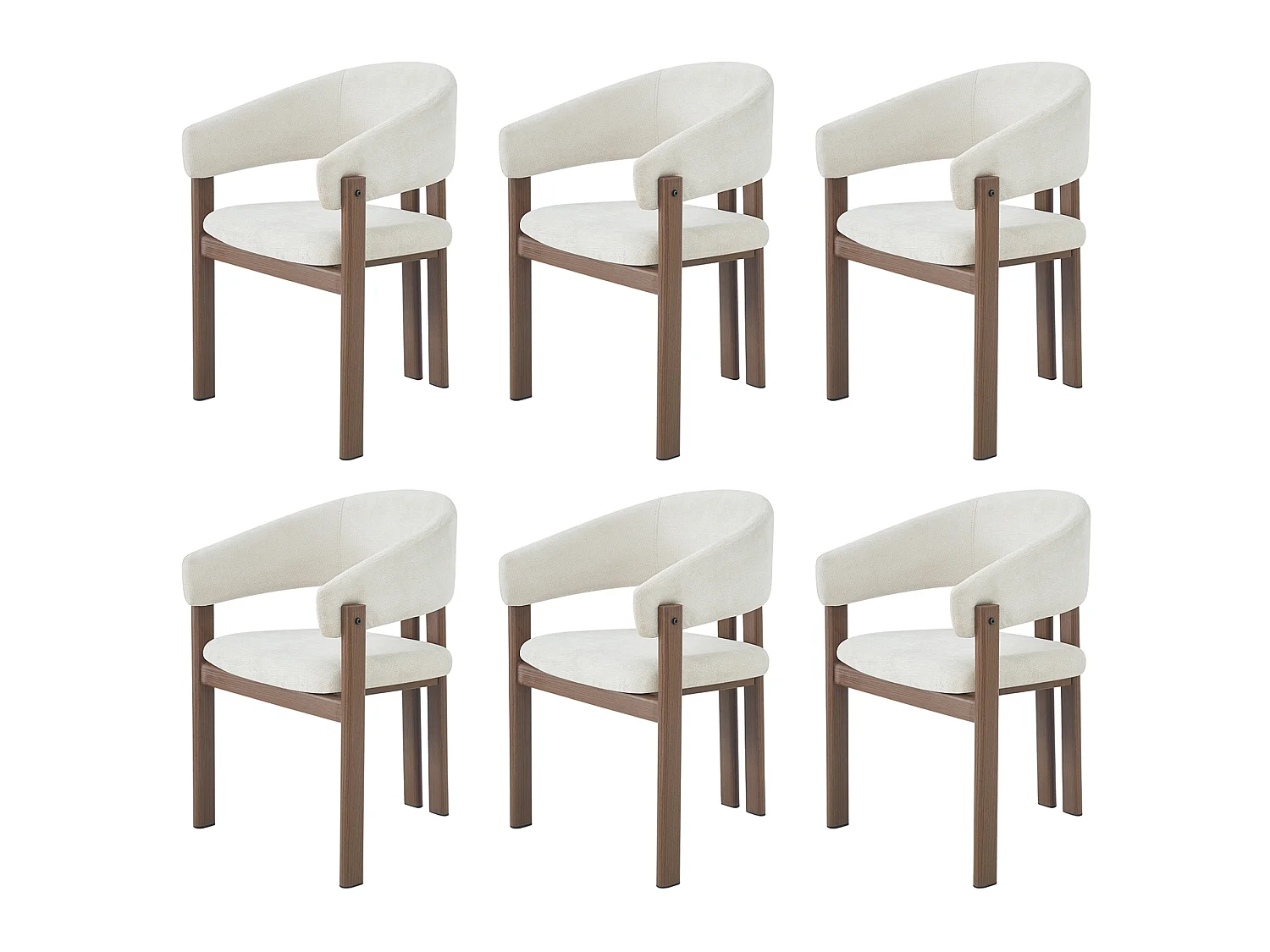 Set van 6 linnen en metalen stoelen - Bruin en beige