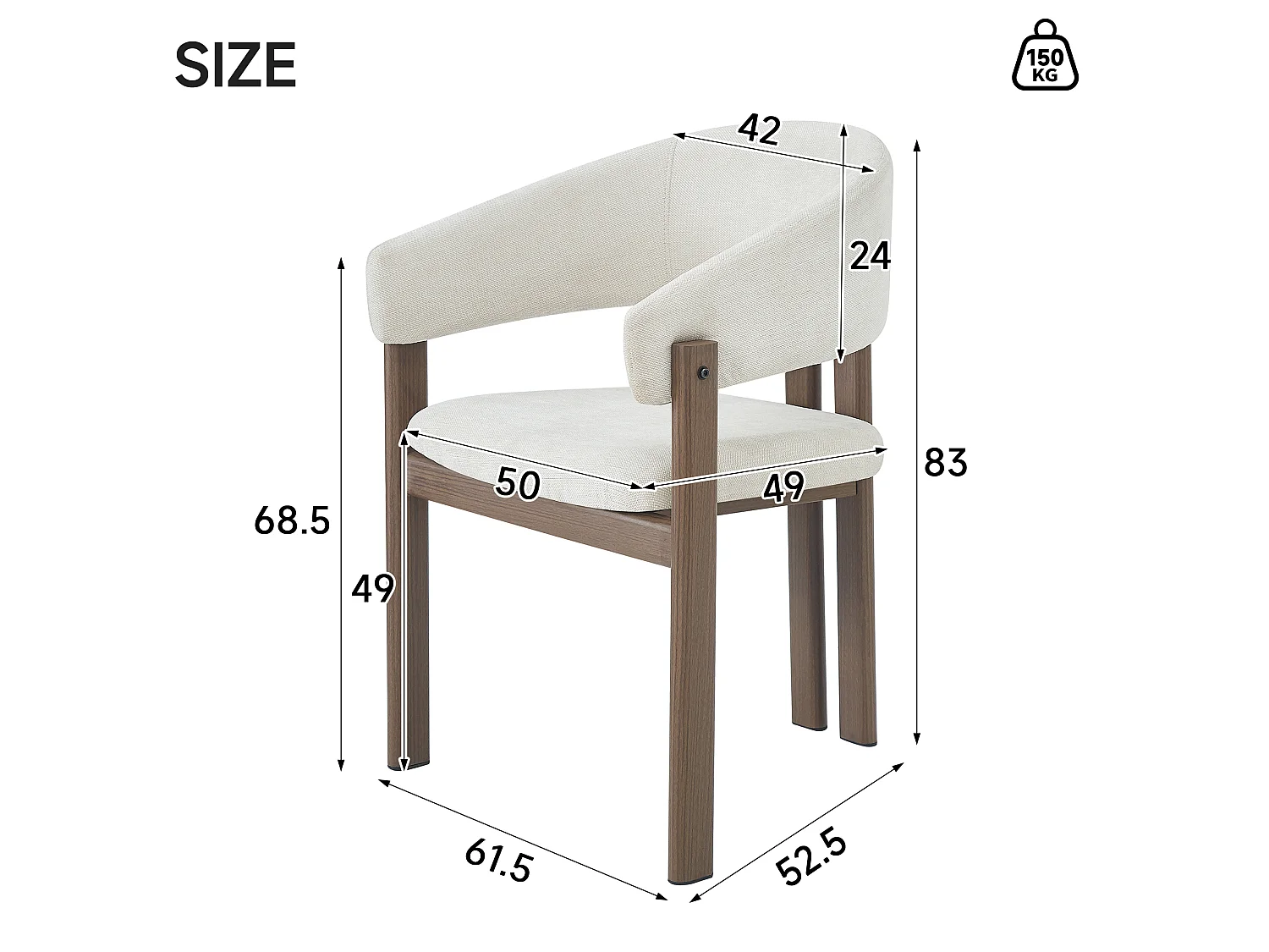 Set van 6 linnen en metalen stoelen - Bruin en beige
