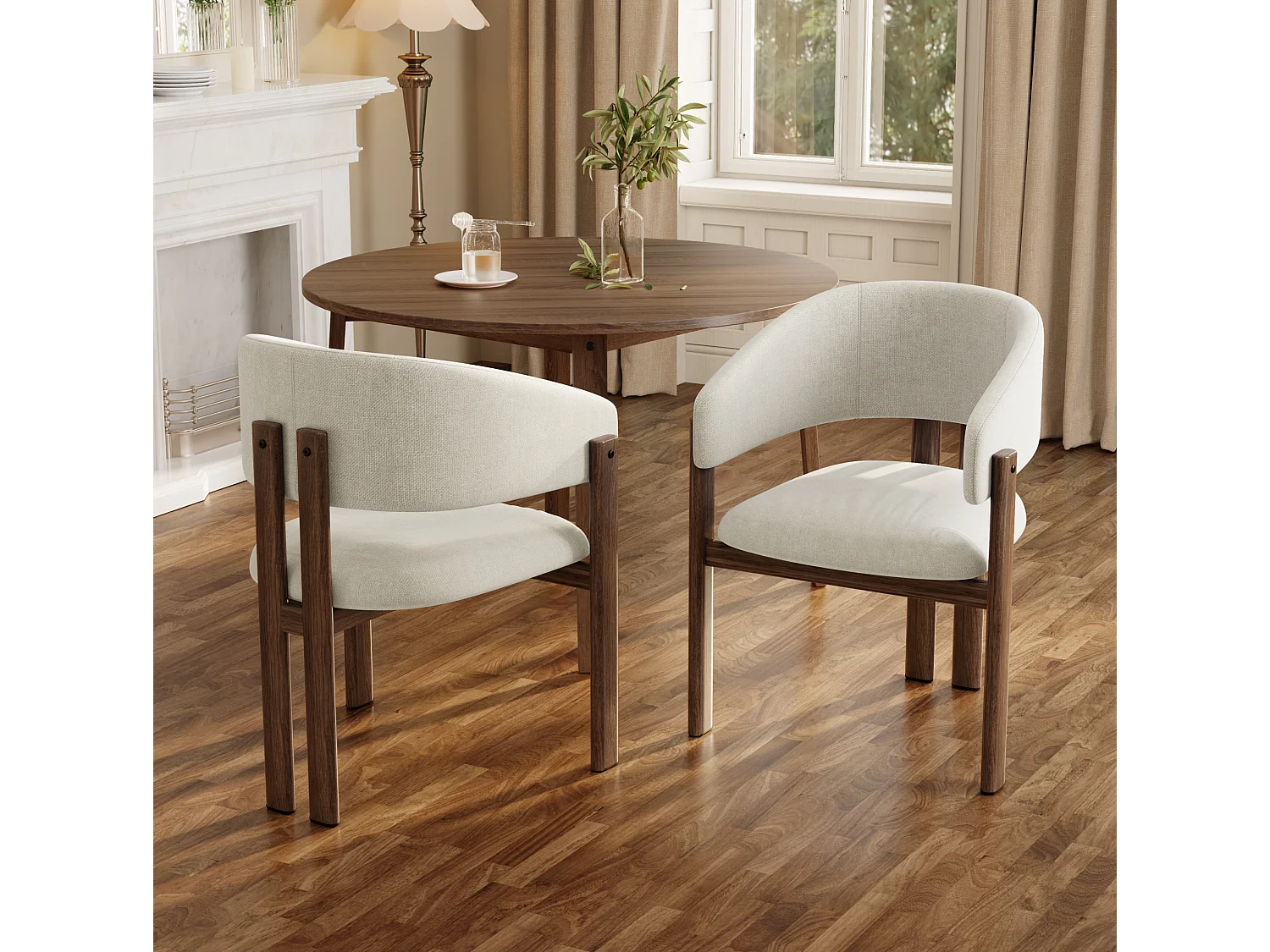 Set van 6 linnen en metalen stoelen - Bruin en beige