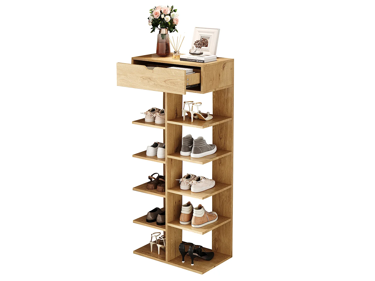 Meuble à chaussures avec 1 tiroir - Couleur bois 55 × 33 × 133 cm