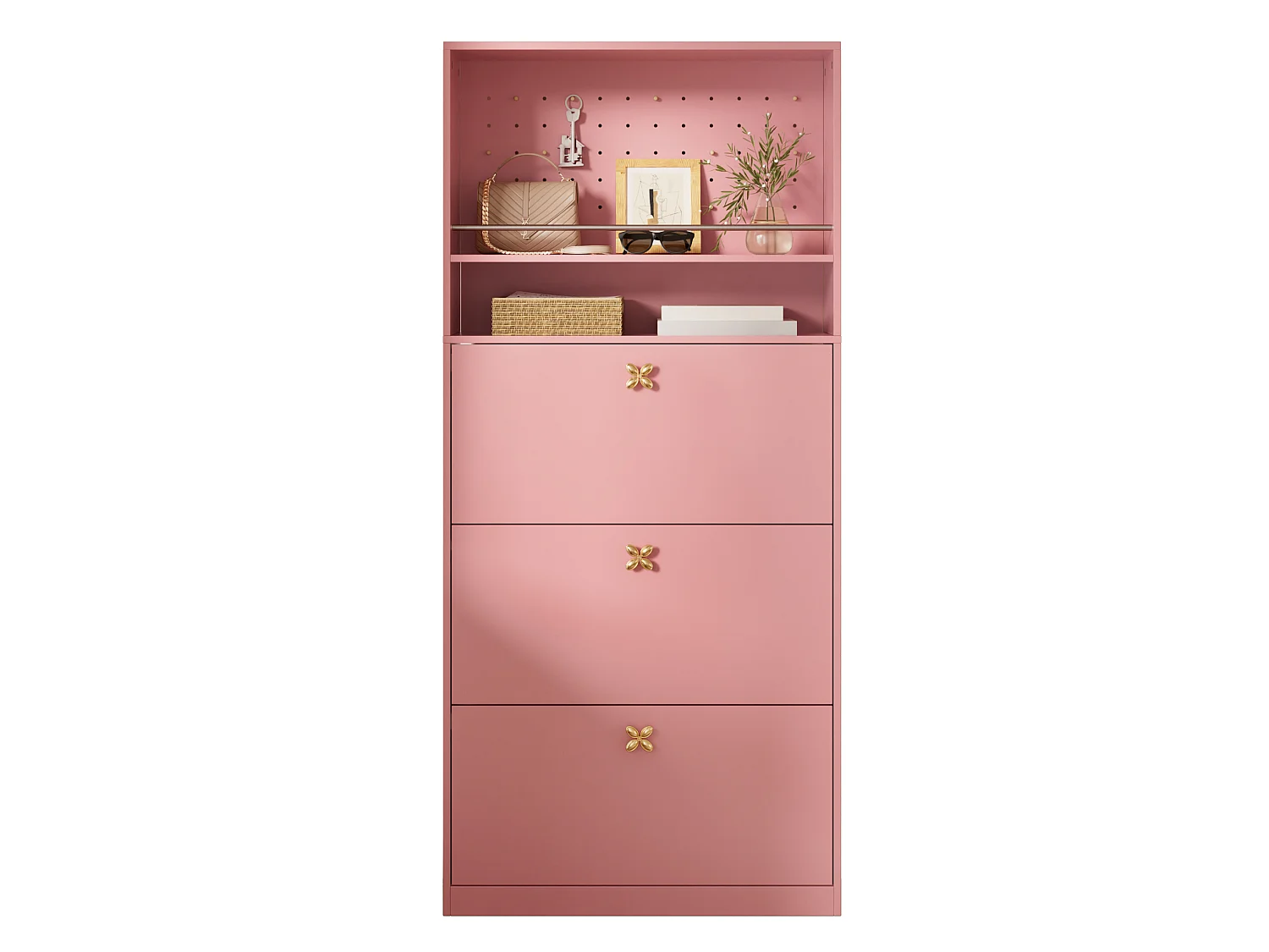 Meuble à chaussures avec 3 compartiments rabattables - Rose 80 × 24 × 178,5 cm