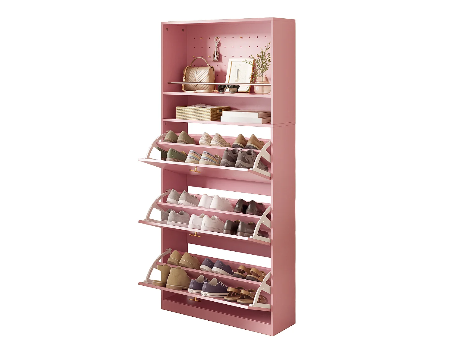 Meuble à chaussures avec 3 compartiments rabattables - Rose 80 × 24 × 178,5 cm