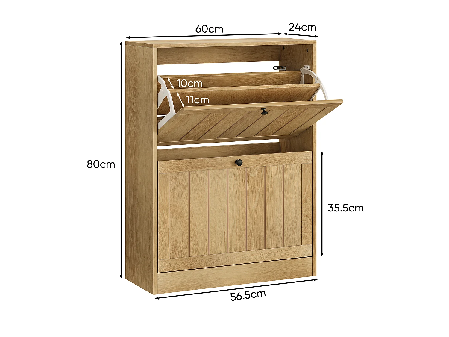 Meuble à chaussures 60 cm avec 2 tiroirs abattants - Naturel clair