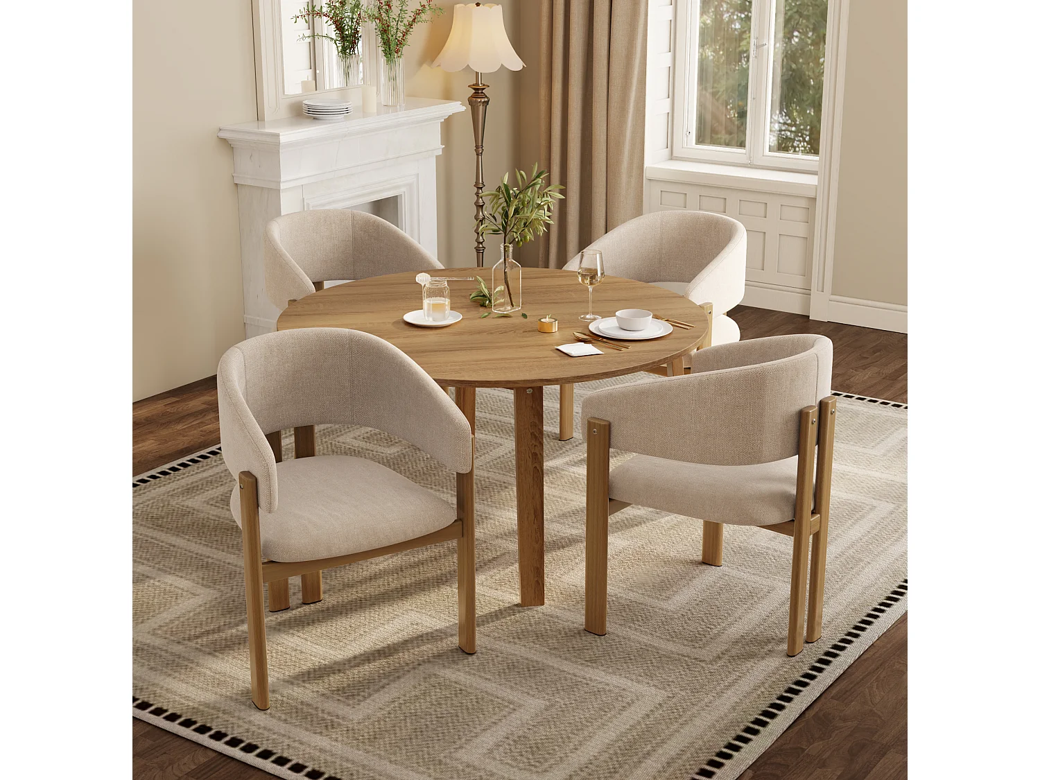 Lot de 6 chaises en lin et métal - Naturel clair et beige