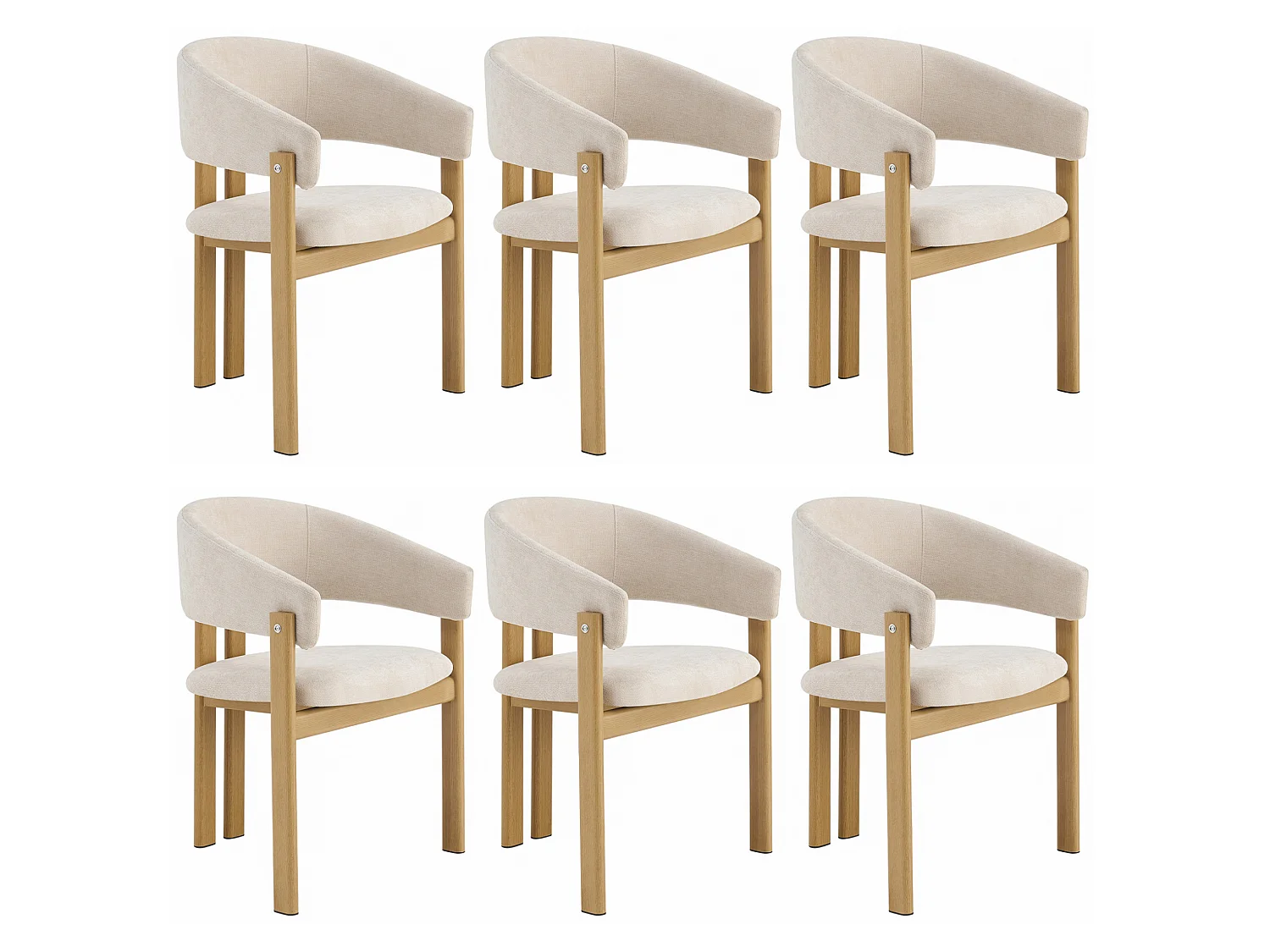 Lot de 6 chaises en lin et métal - Naturel clair et beige
