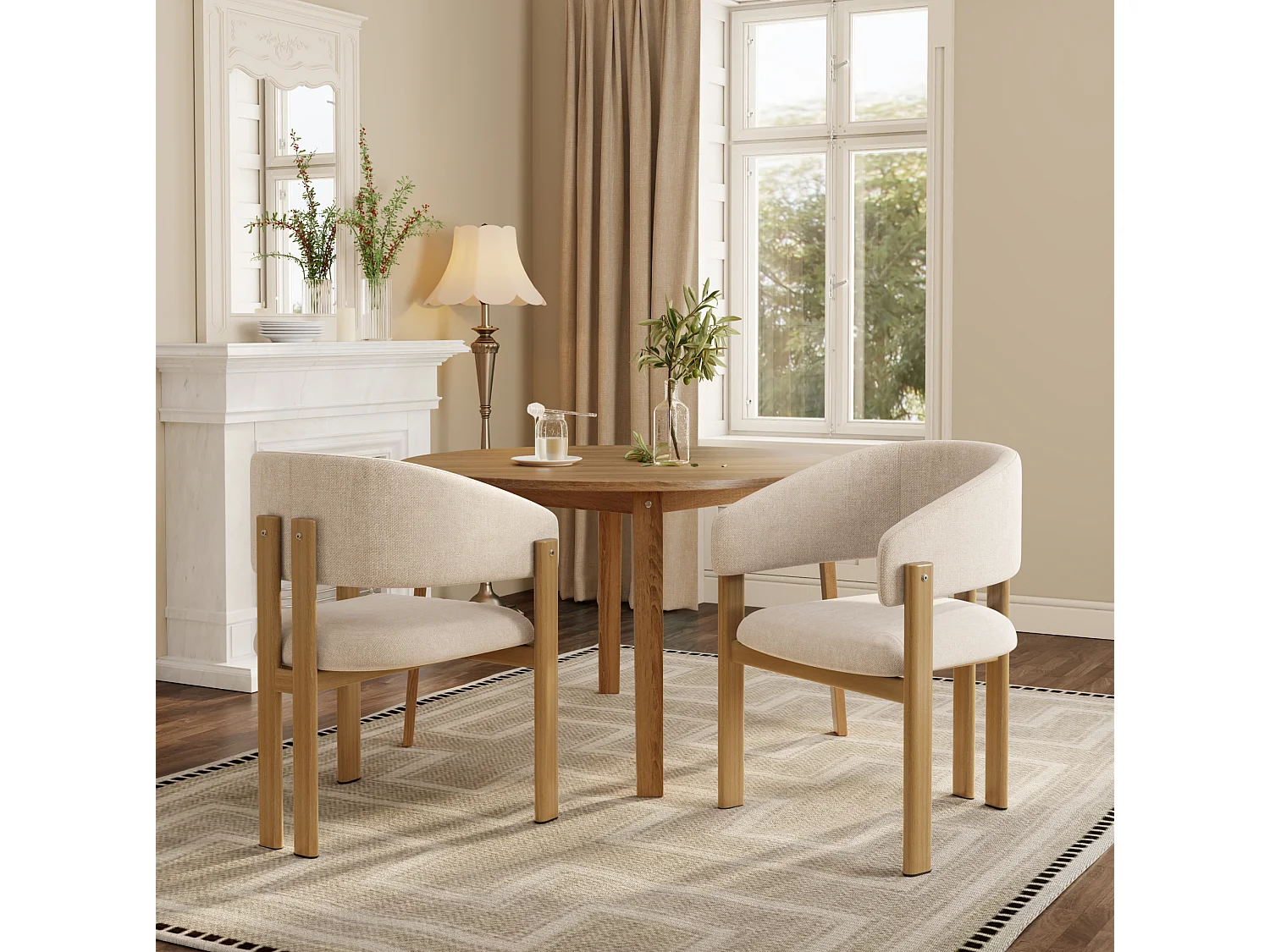Lot de 6 chaises en lin et métal - Naturel clair et beige