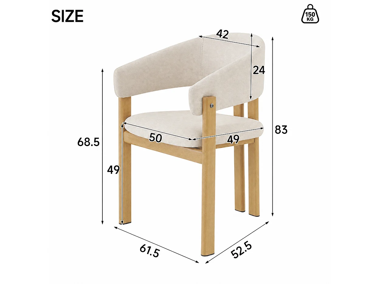 Lot de 6 chaises en lin et métal - Naturel clair et beige