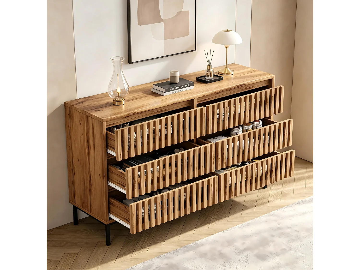 Commode met 6 laden - Houtkleur 120 x 40 x 81 cm