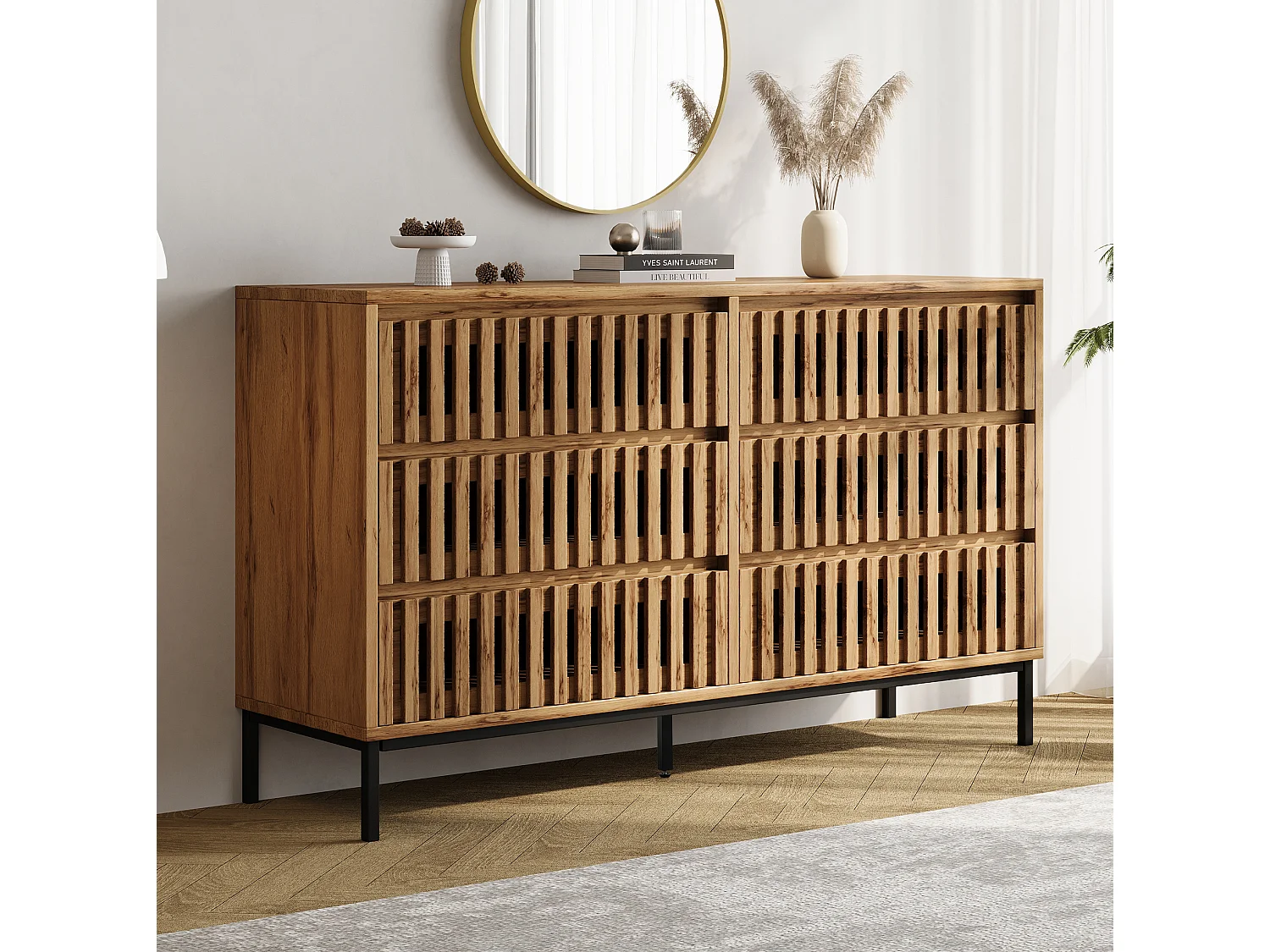 Commode met 6 laden - Houtkleur 120 x 40 x 81 cm