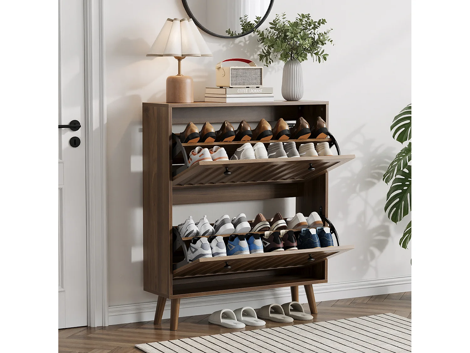 Meuble à chaussures avec rainurée verticalement - Marron