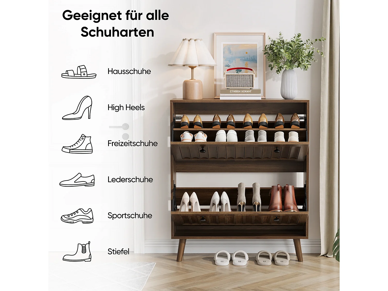 Meuble à chaussures avec rainurée verticalement - Marron