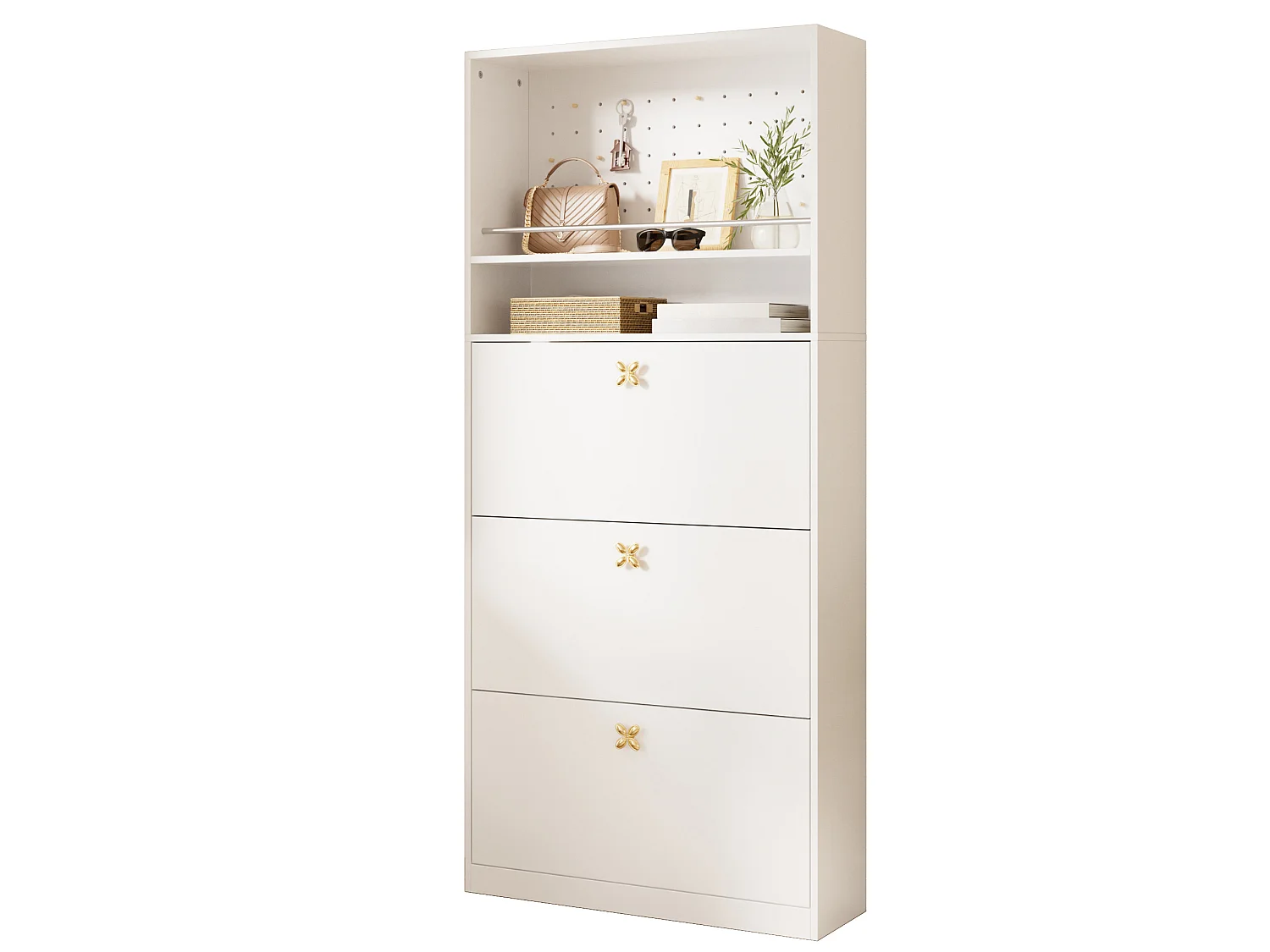 Meuble à chaussures avec 3 compartiments rabattables - Blanc 80 × 24 × 178,5 cm