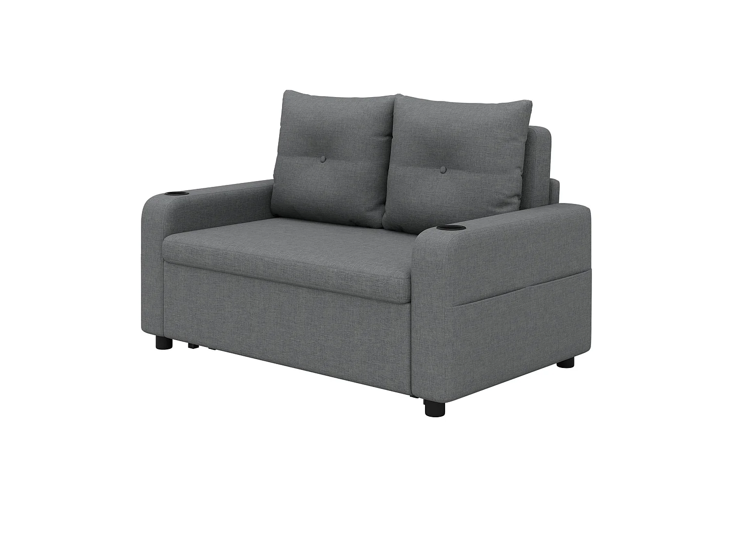 Divano letto in tessuto a 2 posti con porte USB/Type-C e cuscini - Grigio