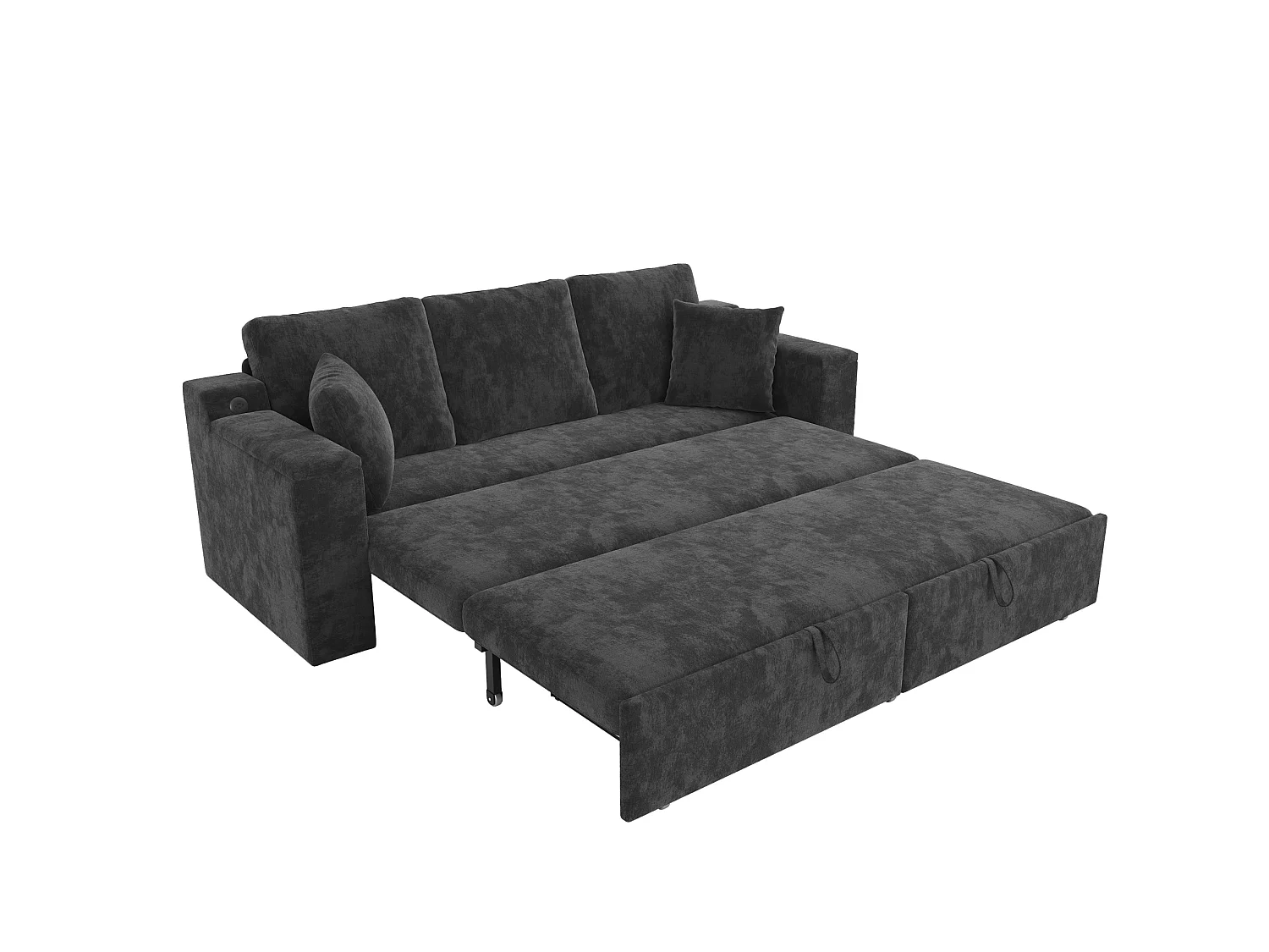 Canapé convertible 3 places en chenille avec USB/Type-C et rangements - Gris