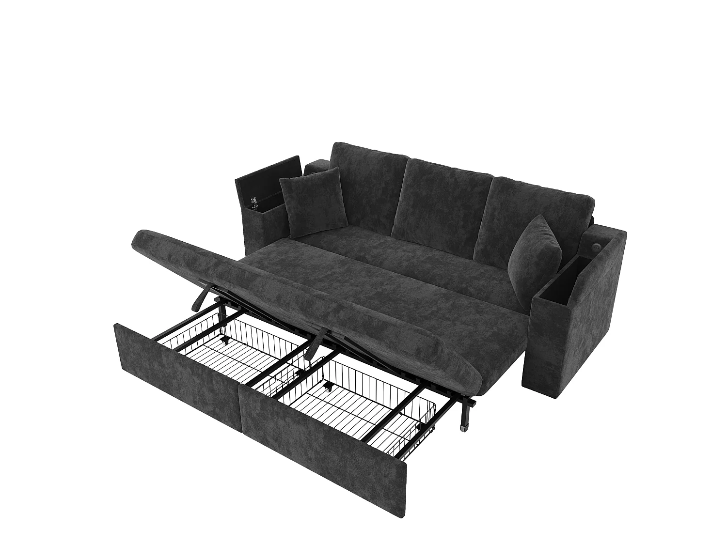 Canapé convertible 3 places en chenille avec USB/Type-C et rangements - Gris