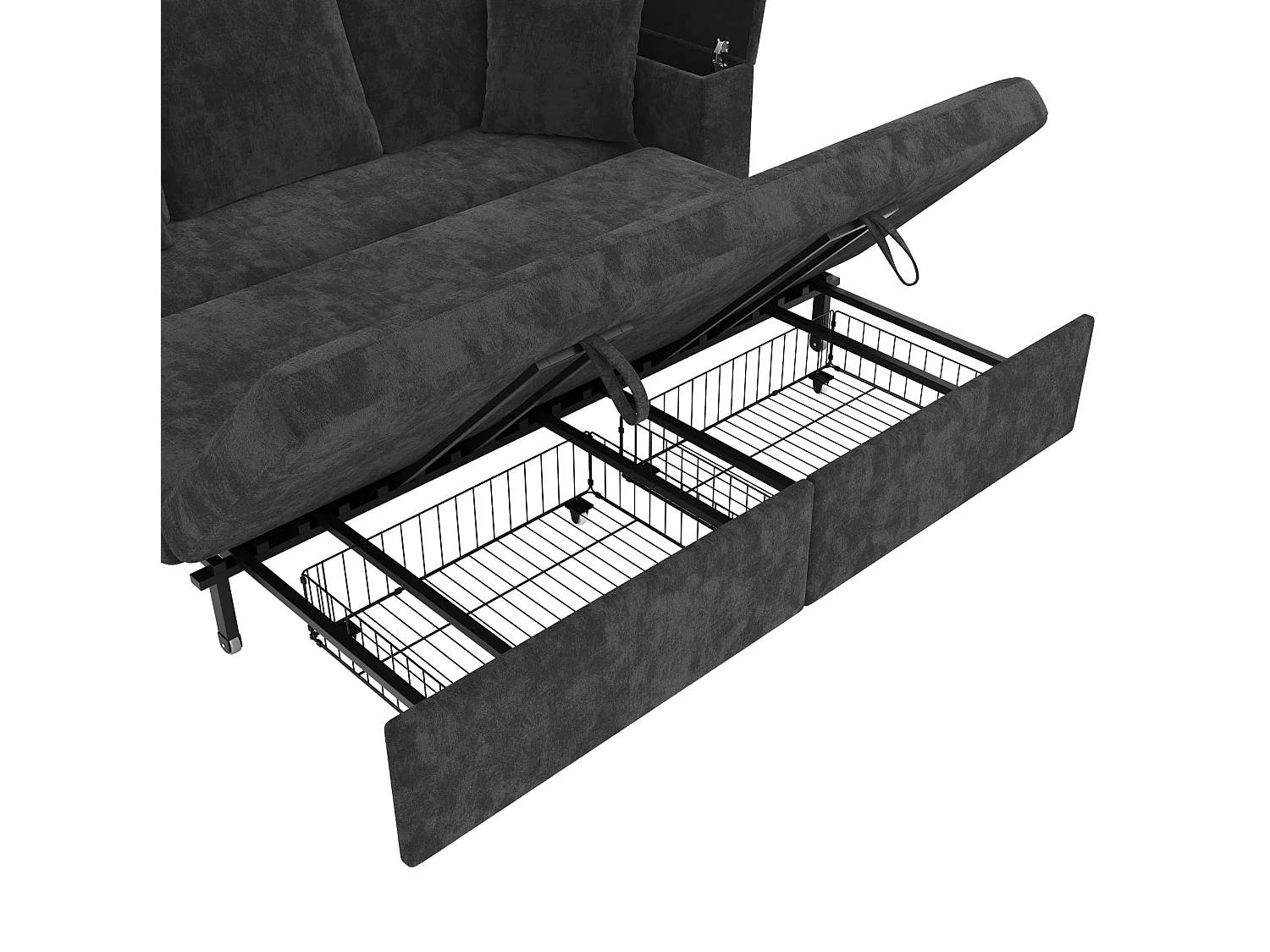 Canapé convertible 3 places en chenille avec USB/Type-C et rangements - Gris
