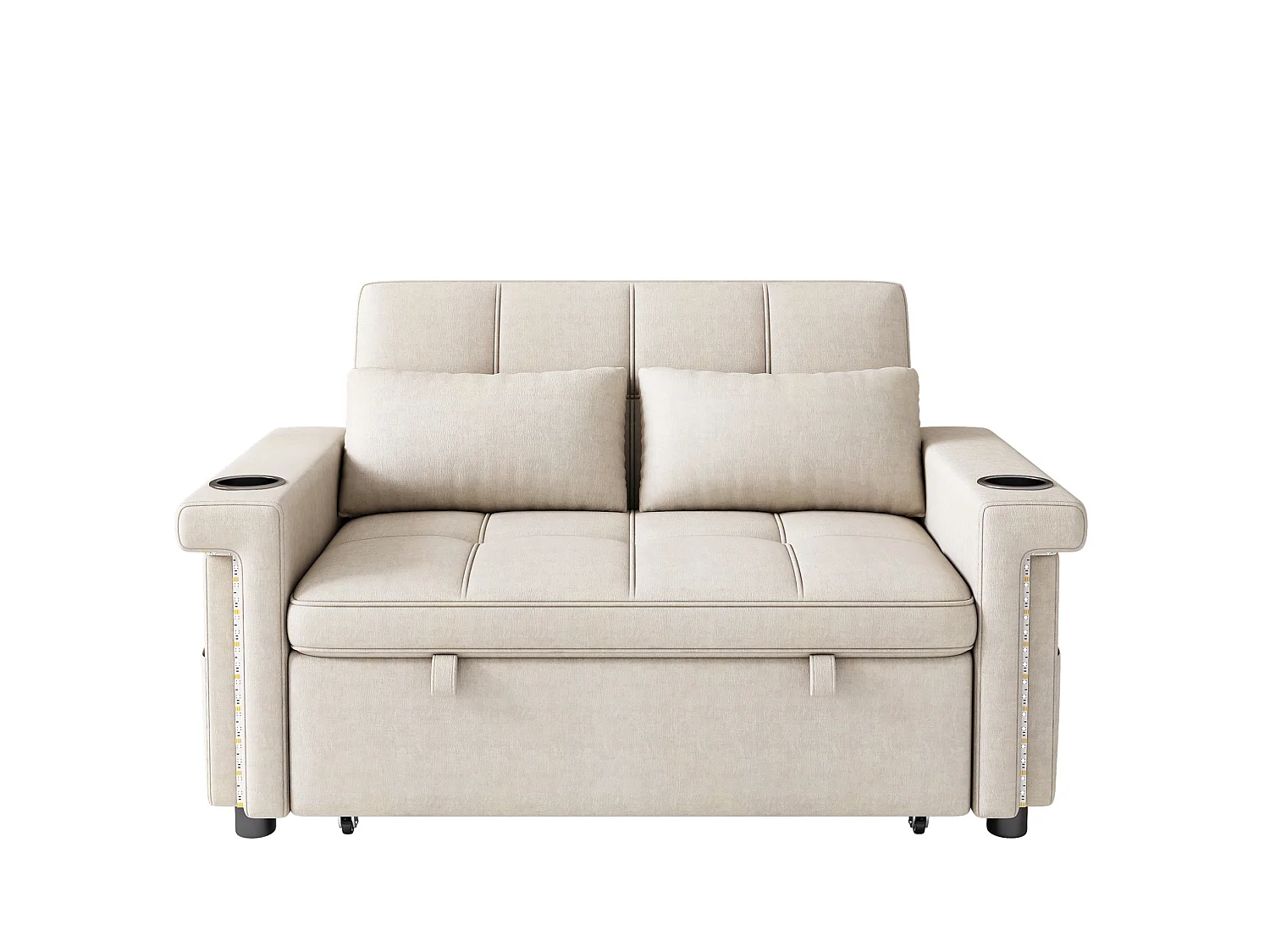 Divano letto a 2 posti con LED e USB/Type-C - Ciniglia beige