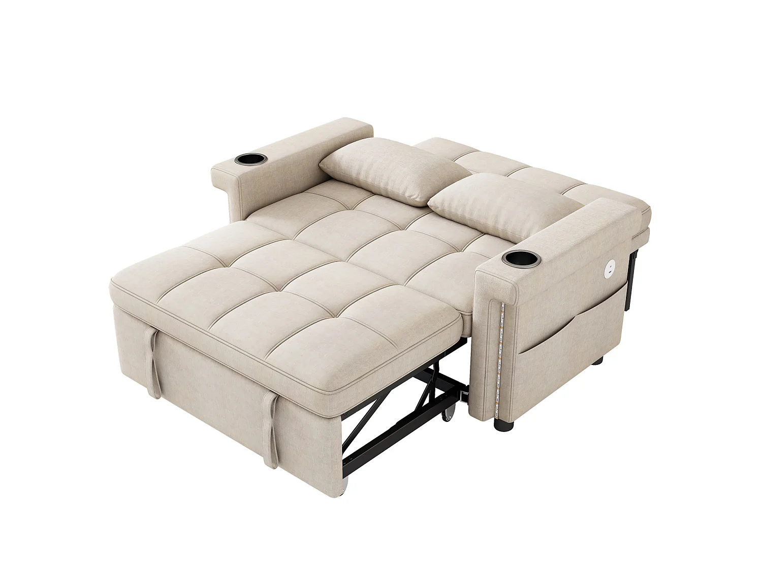Divano letto a 2 posti con LED e USB/Type-C - Ciniglia beige