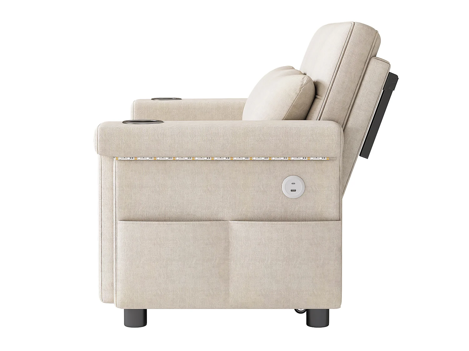 Divano letto a 2 posti con LED e USB/Type-C - Ciniglia beige