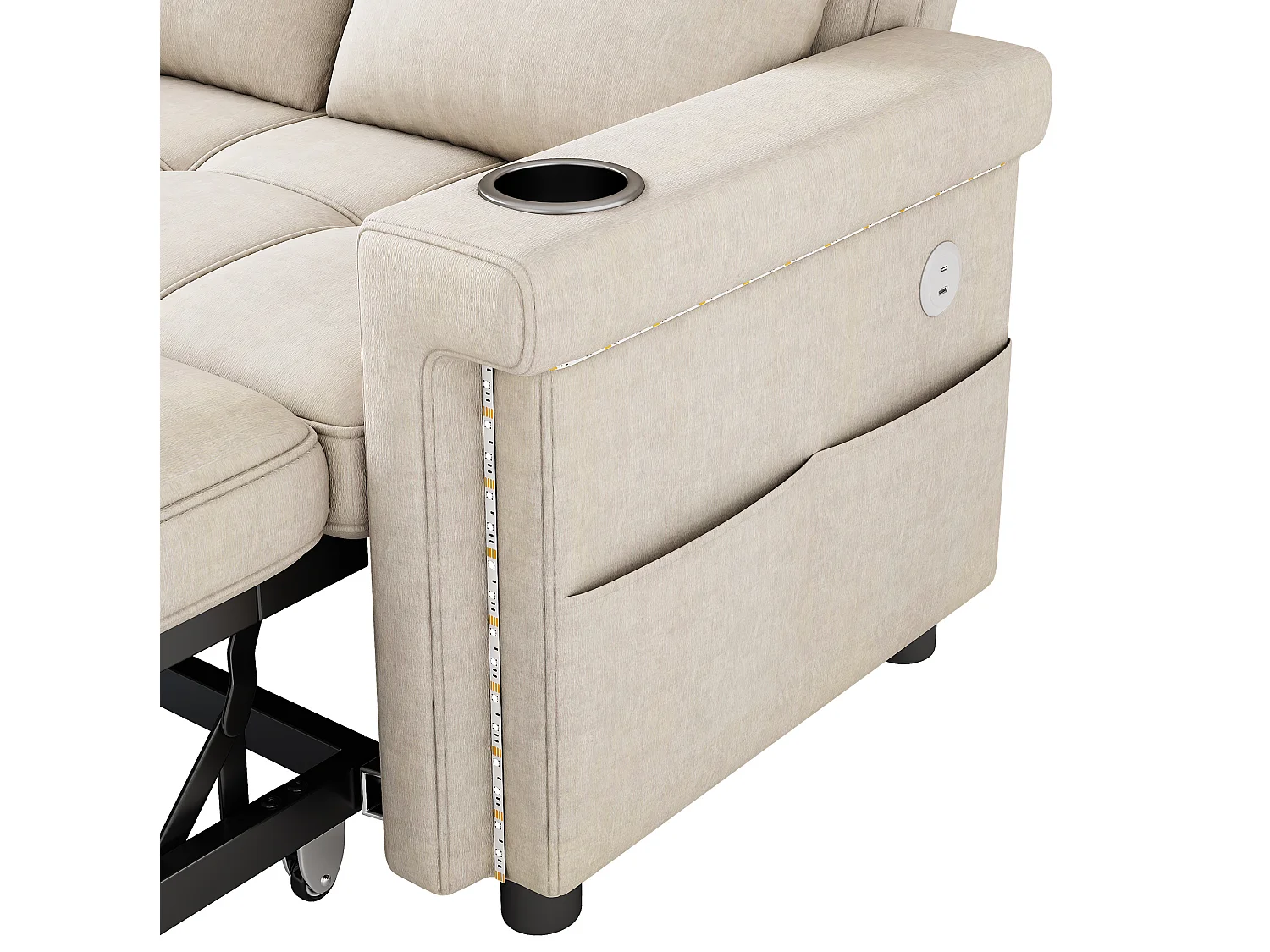 Divano letto a 2 posti con LED e USB/Type-C - Ciniglia beige