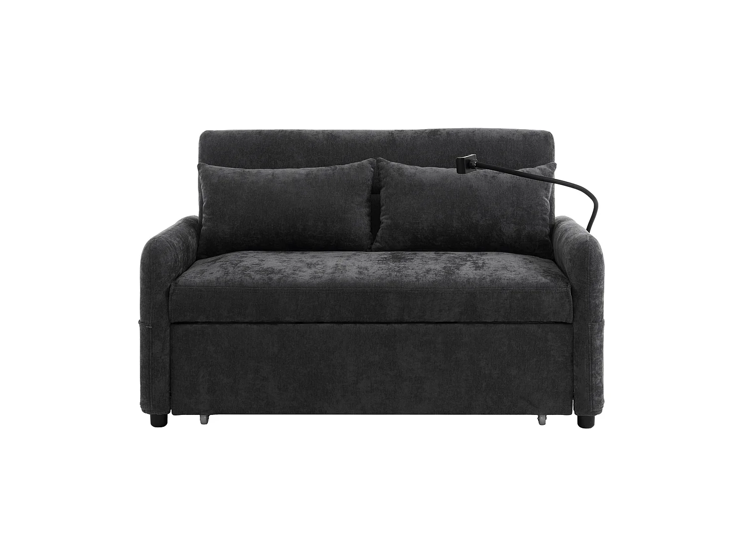 Canapé convertible 2 places en chenille avec USB et dossier réglable - Gris