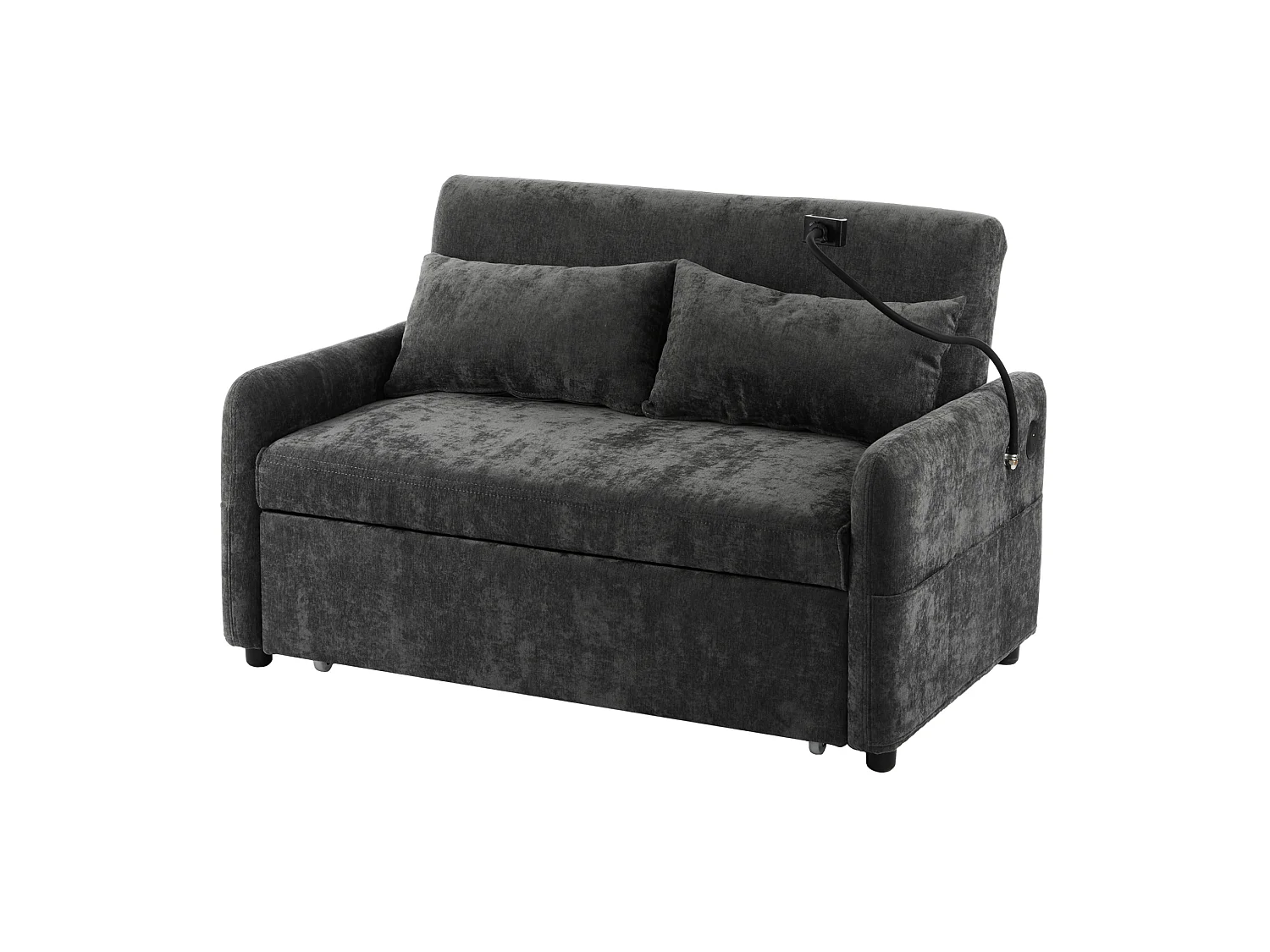 Canapé convertible 2 places en chenille avec USB et dossier réglable - Gris