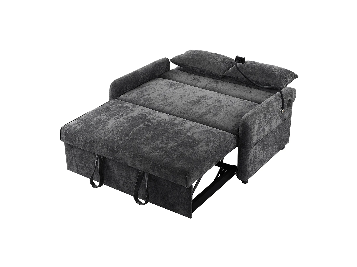 Canapé convertible 2 places en chenille avec USB et dossier réglable - Gris