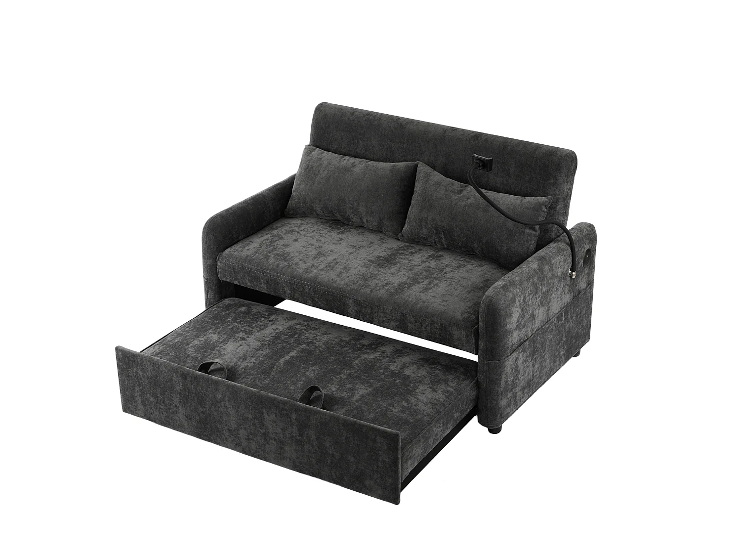 Canapé convertible 2 places en chenille avec USB et dossier réglable - Gris