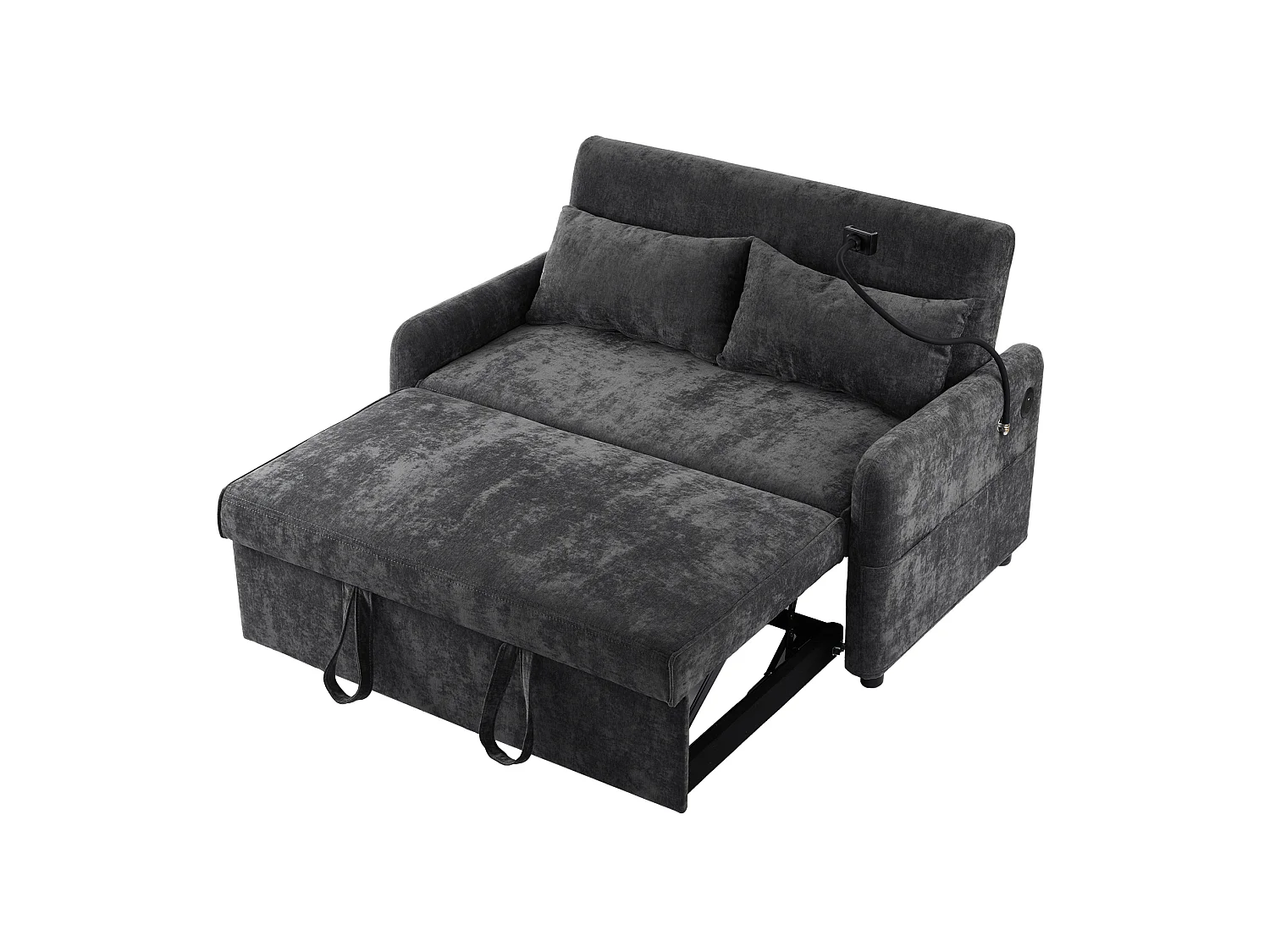 Canapé convertible 2 places en chenille avec USB et dossier réglable - Gris