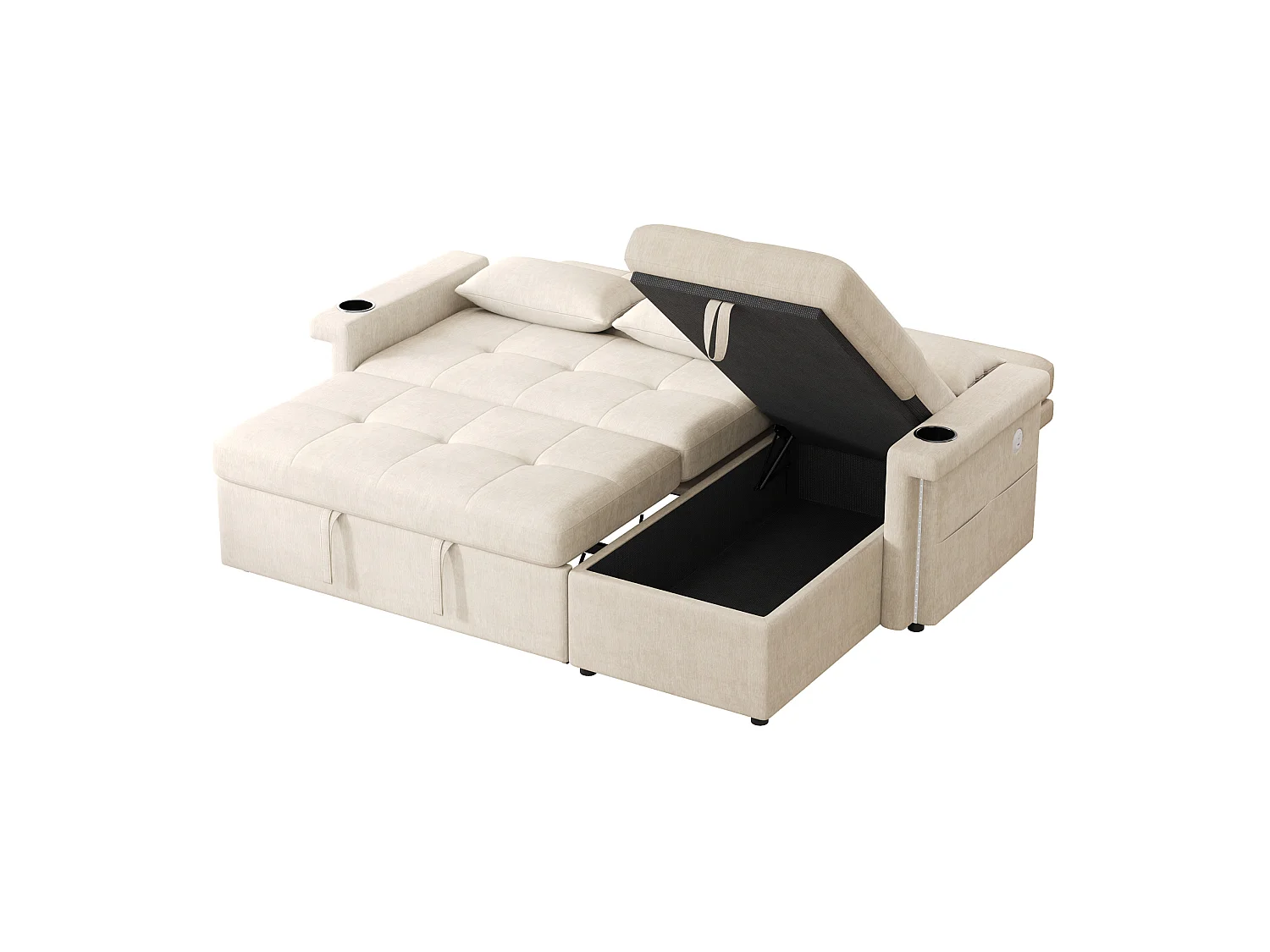 Divano letto angolare a 3 posti in ciniglia con schienale regolabile - Beige
