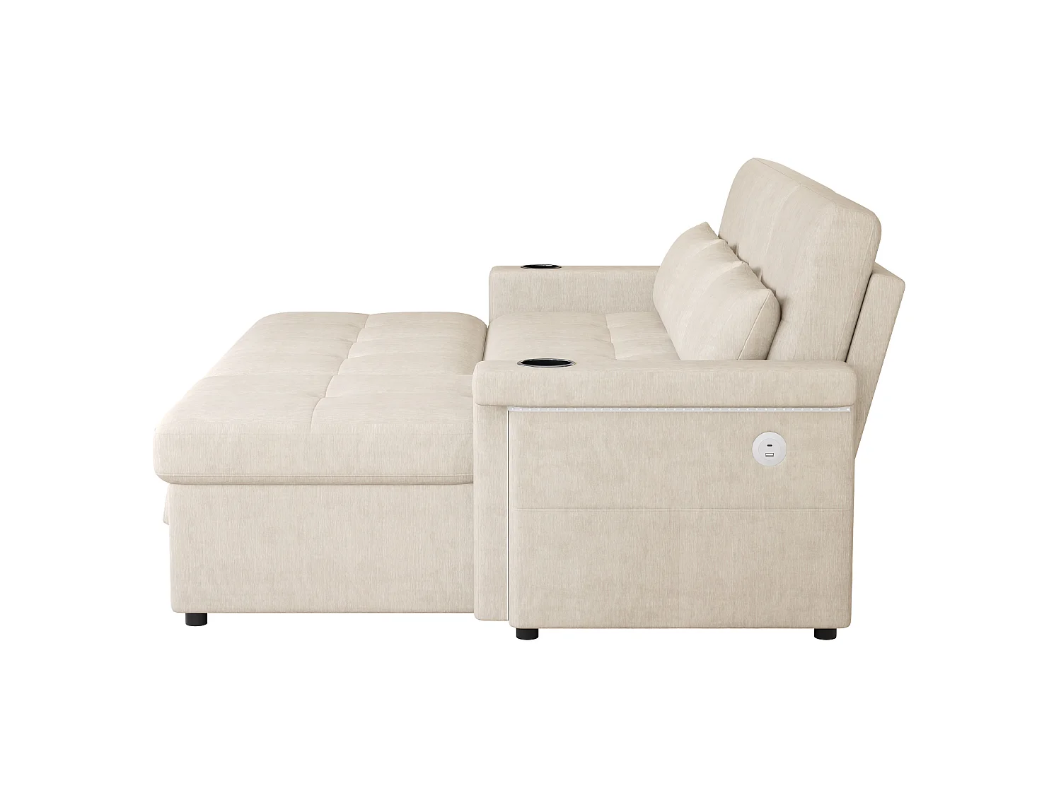 Divano letto angolare a 3 posti in ciniglia con schienale regolabile - Beige