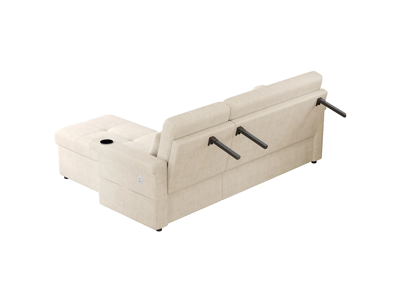 Divano letto angolare a 3 posti in ciniglia con schienale regolabile - Beige