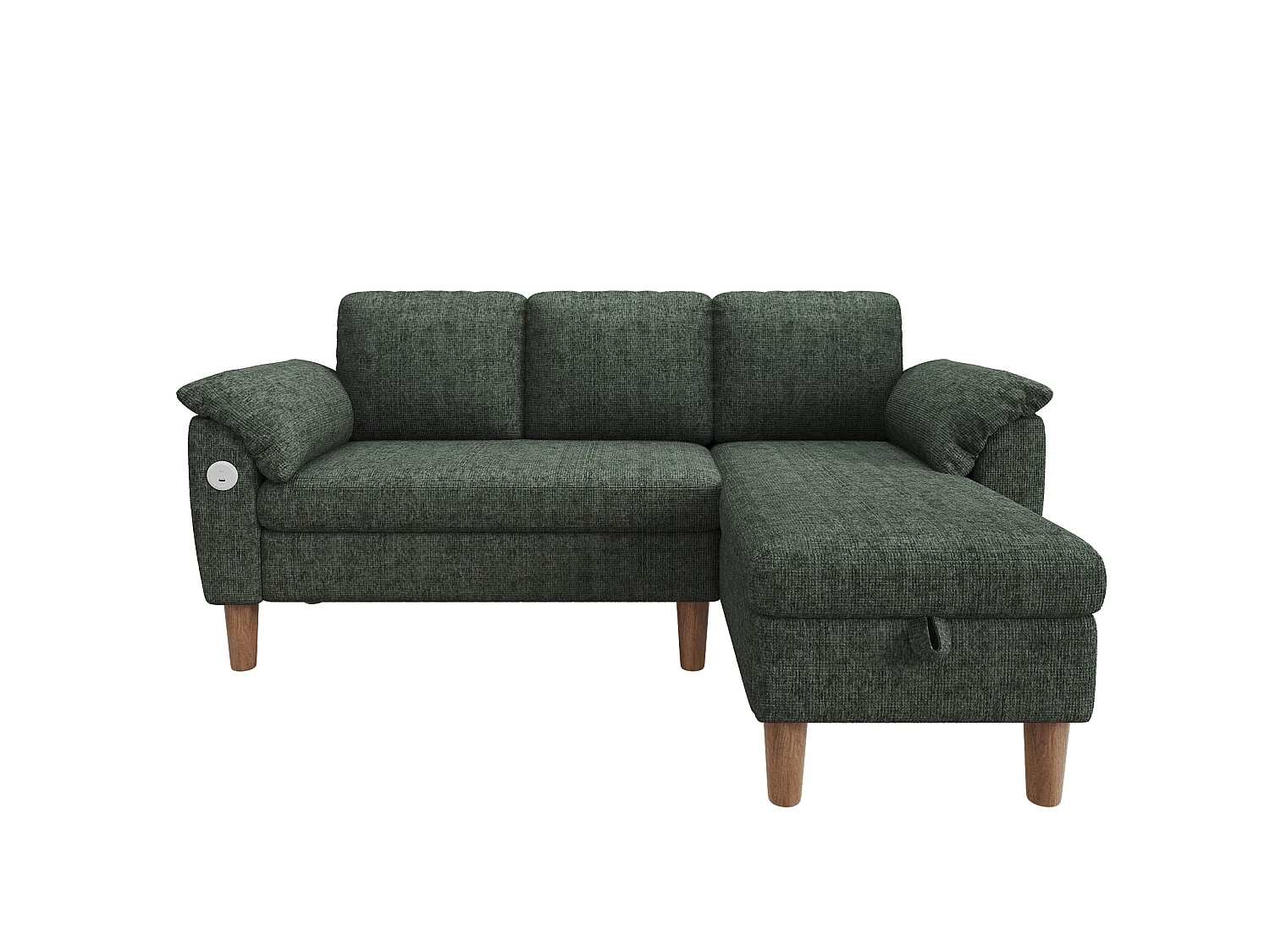 Canapé d'angle 3 places avec rangement et port USB/Type-C - Tissu chenille - Vert
