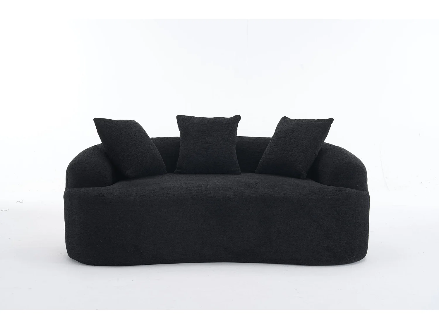 Canapé 2 places petit incurvé en chenille avec 3 coussins - Noir