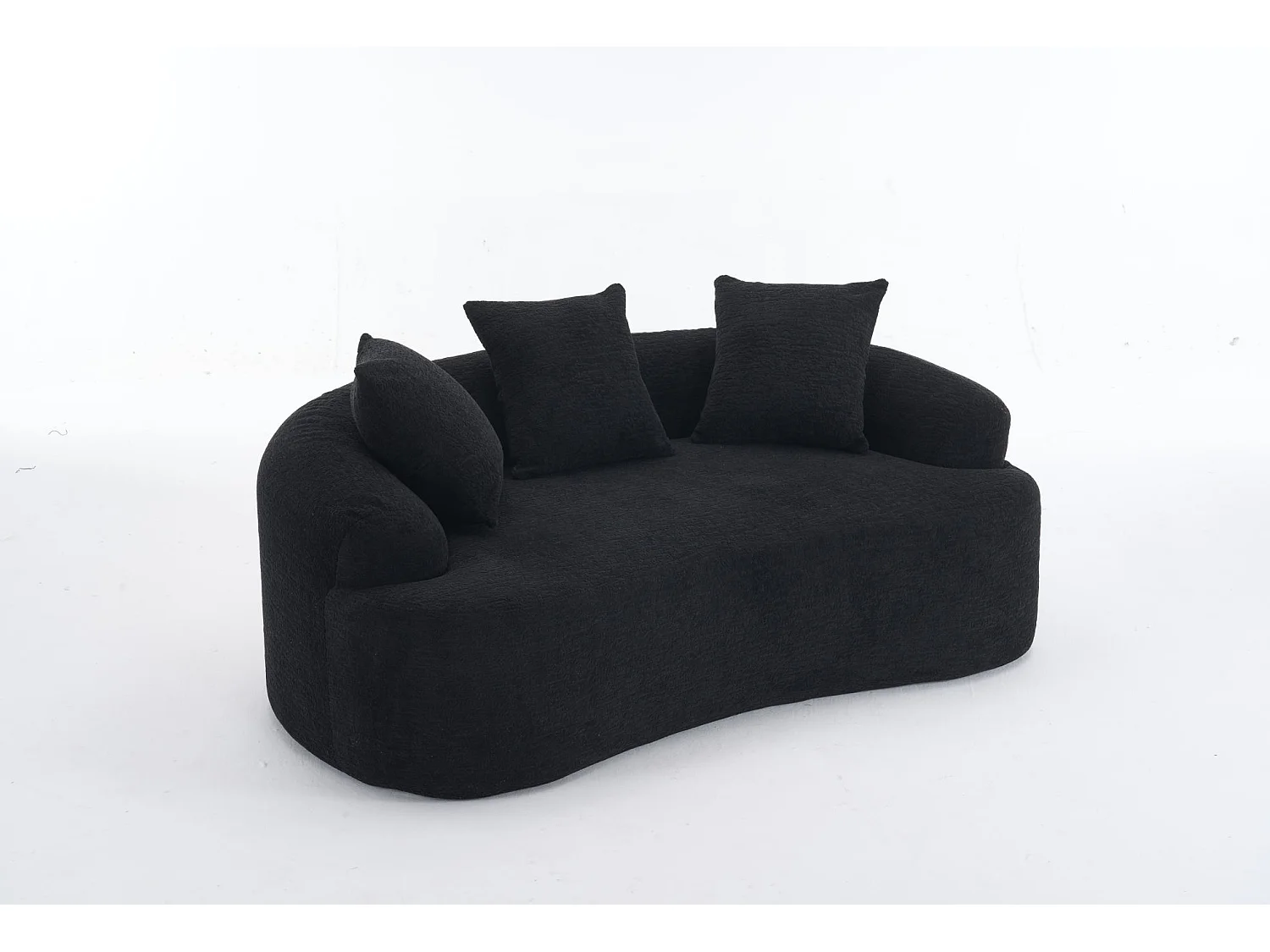 Canapé 2 places petit incurvé en chenille avec 3 coussins - Noir
