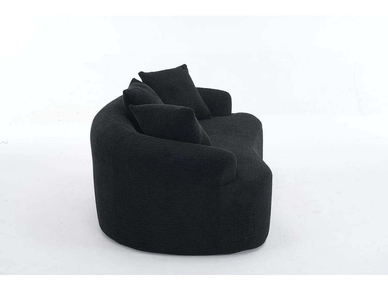 Canapé 2 places petit incurvé en chenille avec 3 coussins - Noir