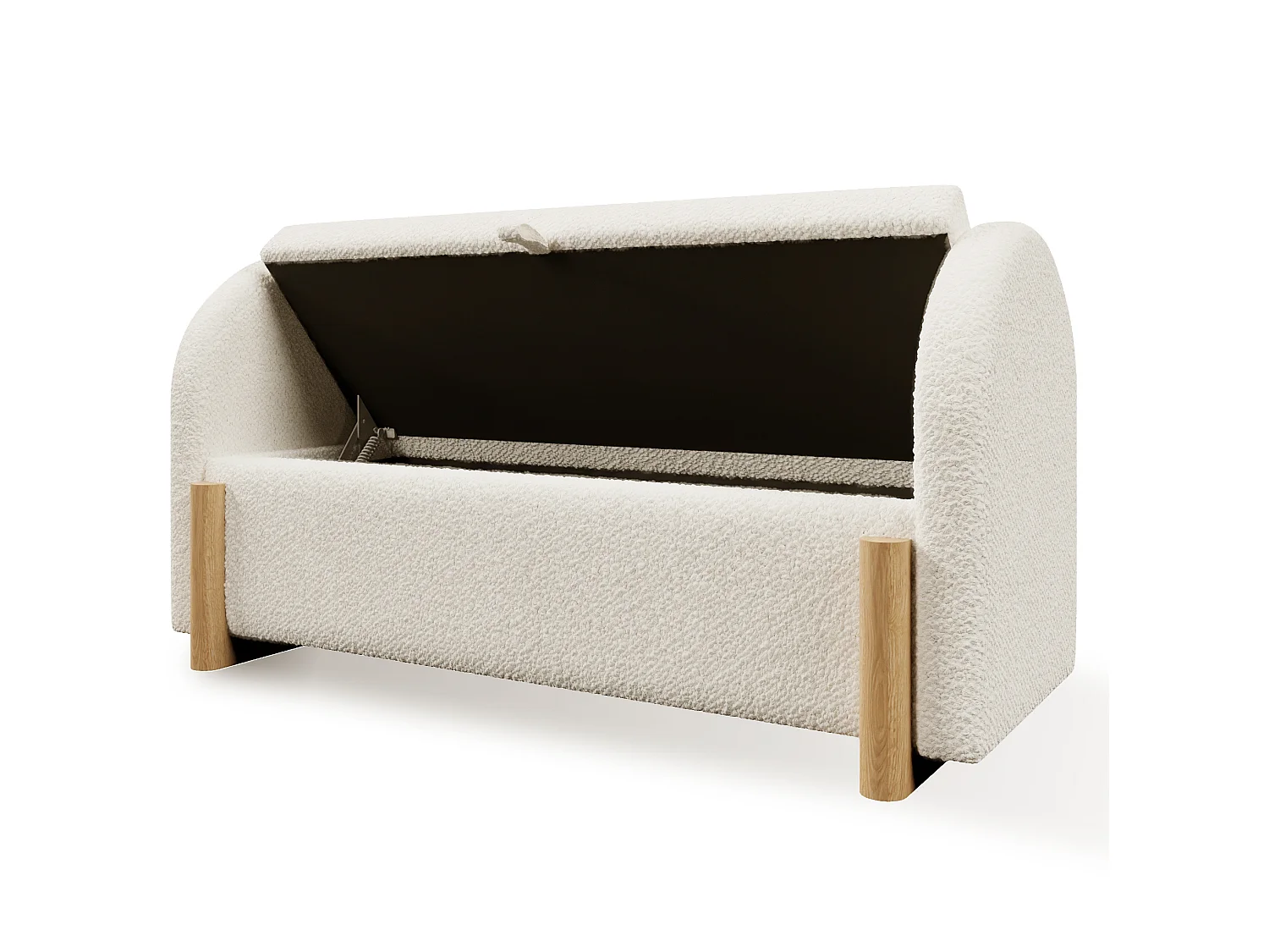 Banc en tissu bouclé 106 cm avec rangement hydraulique - Blanc